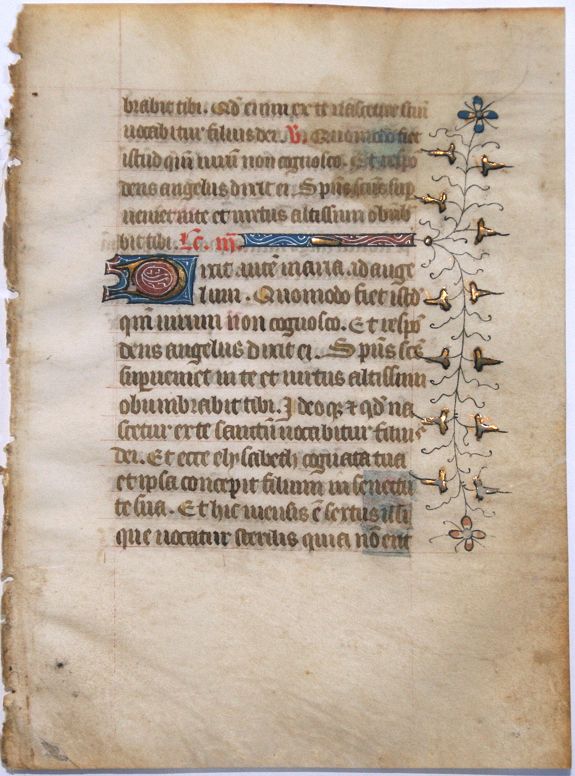 BOOK OF HOURS, Leaf on vellum from a French manuscript Book of Hours., antique map, old maps