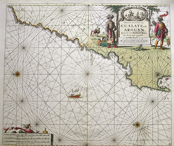 VAN KEULEN, J., Paskaart van de Kuste van Gualate en Arguyn..., antique map, old maps