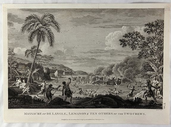 LA PEROUSE, J., Massacre of De Langle, Lemanon & Ten Others of the Two Crews., antique map, old maps