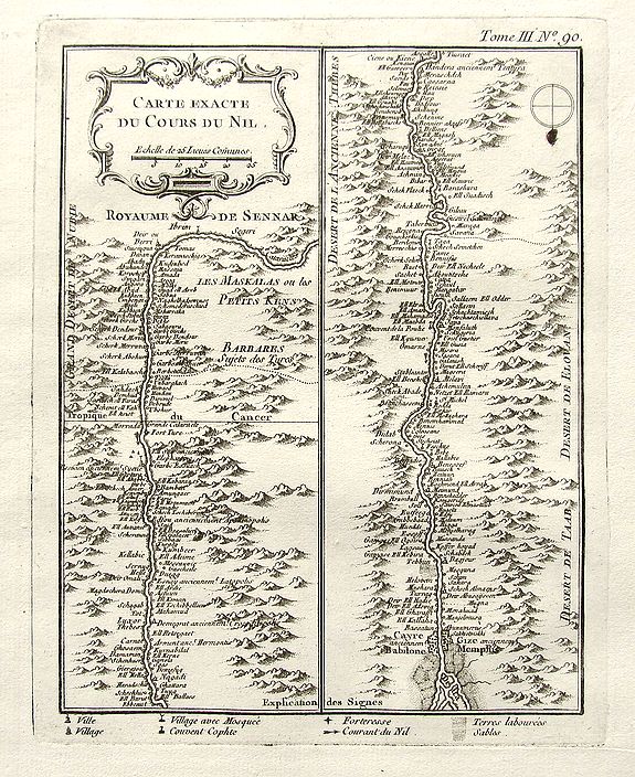 BELLIN, J. N., Carte exacte du cours du Nil., antique map, old maps
