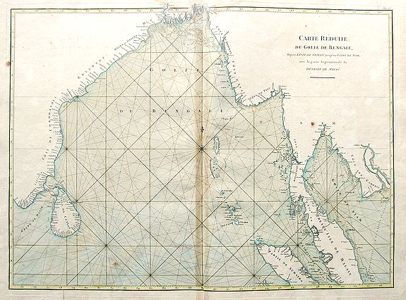 D'APRES DE MANNEVILLETTE., Carte Réduite du Golfe de Bengale, depuis L'isle de Ceyland jusqu'au Golfe de Siam avec la partie Septentrionale du Détroit de Malac., antique map, old maps