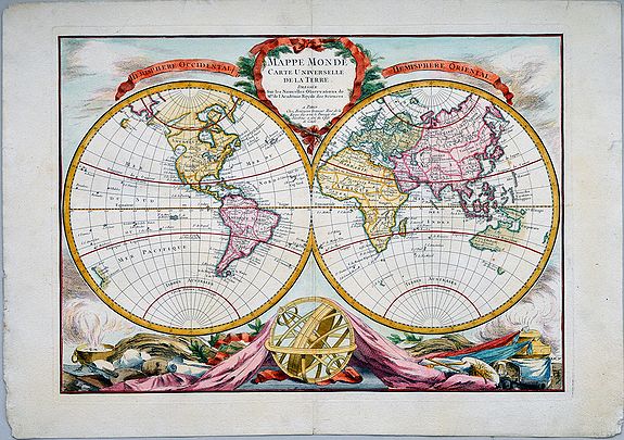 BOURGOIN, Pierre. , Mappe Monde Carte Universelle de la Terre Dressee sur les Nouvelles Observations de Mrs de l'Academie Royale des Sciences., antique map, old maps