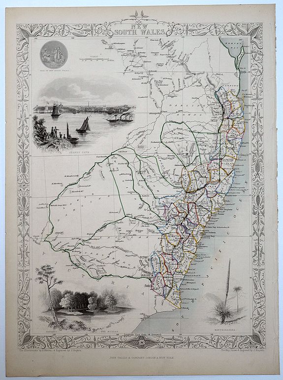 TALLIS, John., New South Wales., antique map, old maps