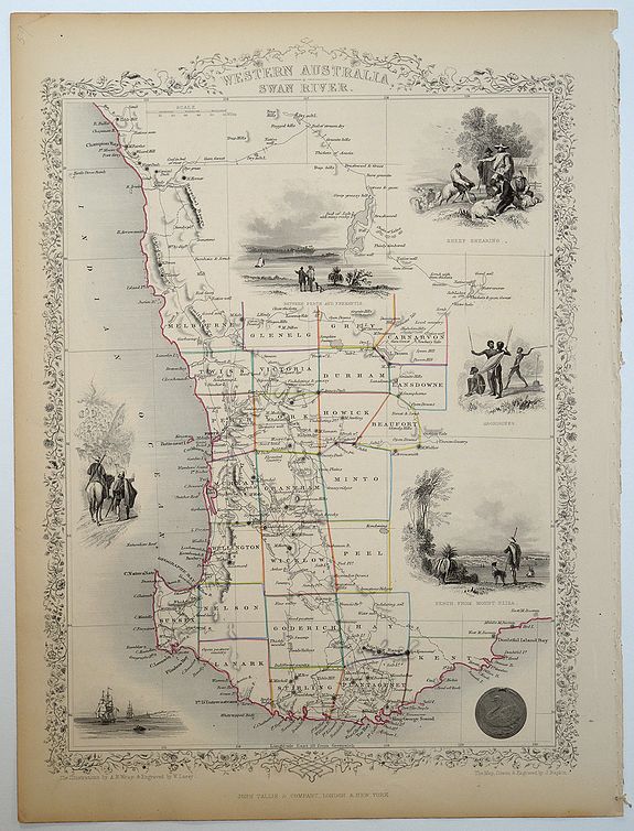 TALLIS, John., Western Australia - Swan River., antique map, old maps
