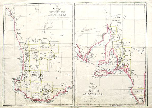 WELLER, E., Western Australia; South Australia;, antique map, old maps
