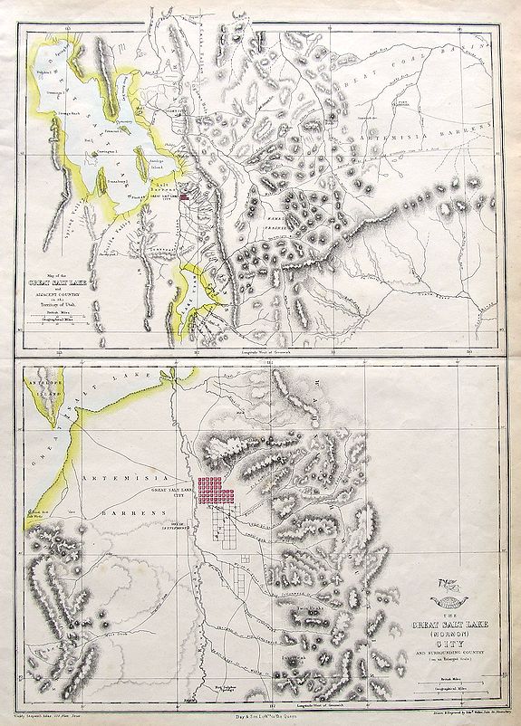 WELLER, E., Map of the Great Salt Lake; The Great Salt Lake (Mormon) City;, antique map, old maps