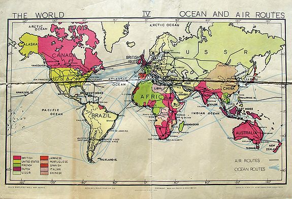 GILL, G. & Son, The World Ocean and Air Routes., antique map, old maps