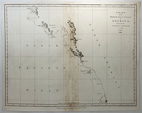 LA PEROUSE, J., Chart of the North West Coast of America Explored by the Bousole & Astrolabe in 1786. (2nd Sheet), antique map, old maps