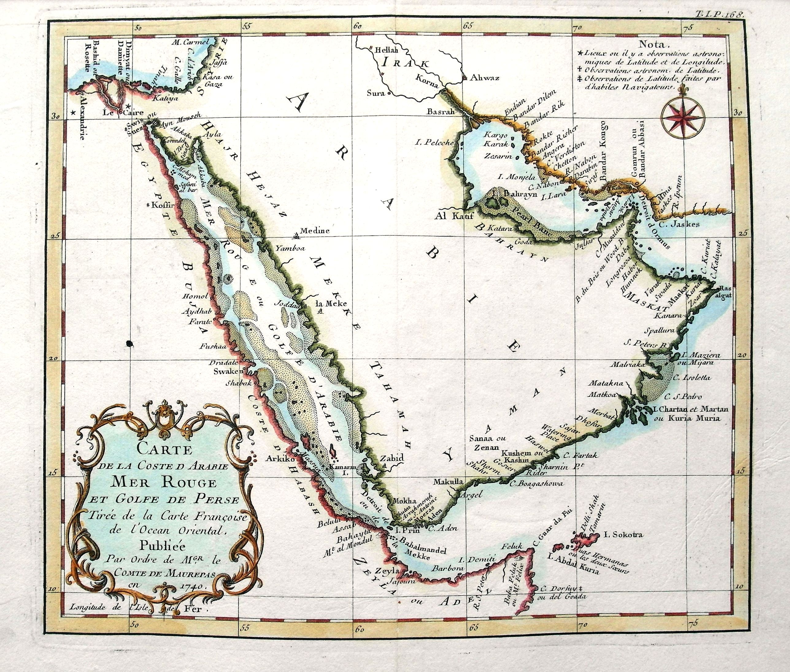 BELLIN, J. N., Carte de la coste d'Arabie Mer Rouge et Golfe de Perse. . ., antique map, old maps