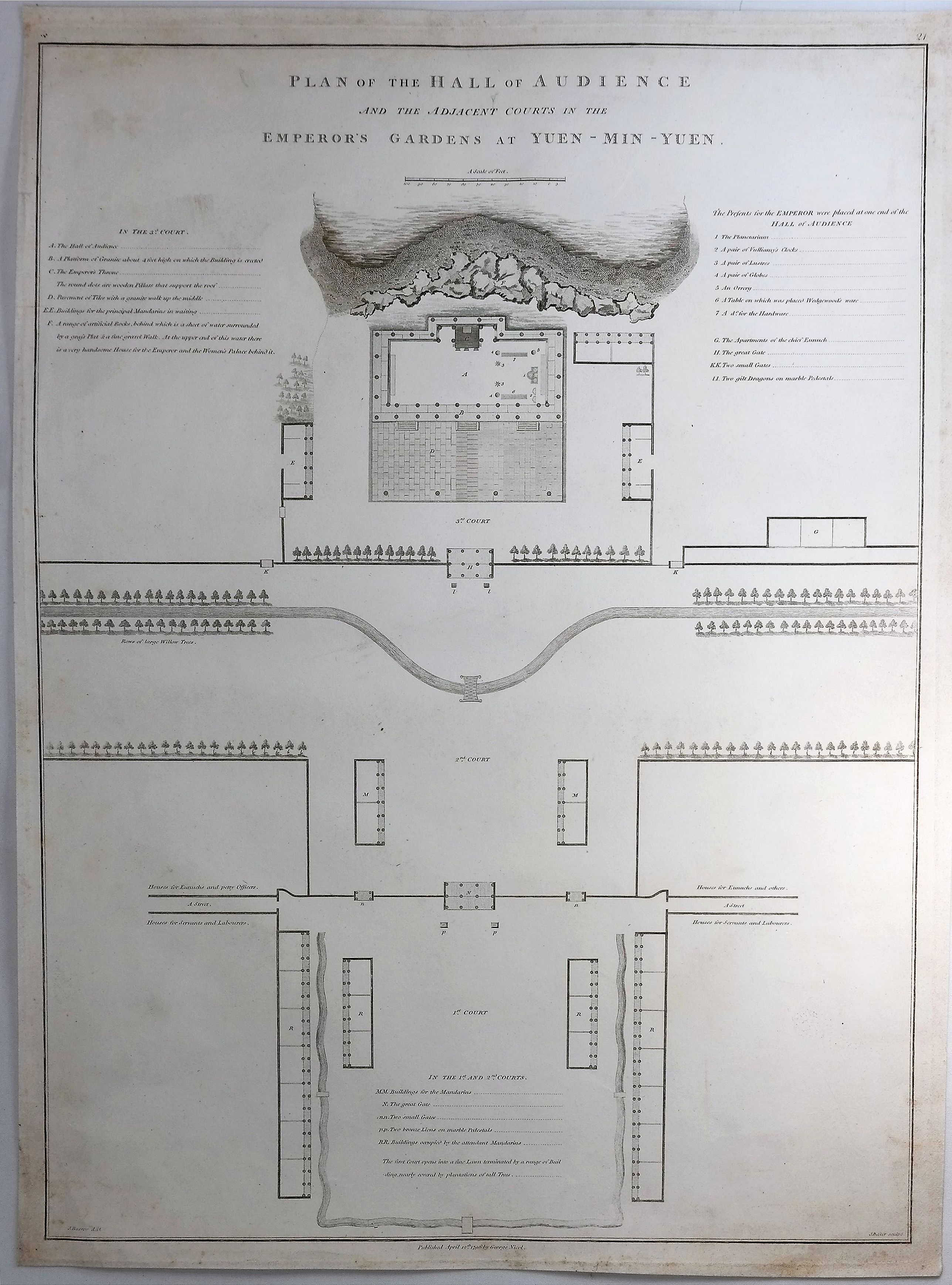 ALEXANDER, W., Plan of the Hall of Audience and the Adjacent Courts in the Emperor’s Gardens at Yuen-min-Yuen., antique map, old maps