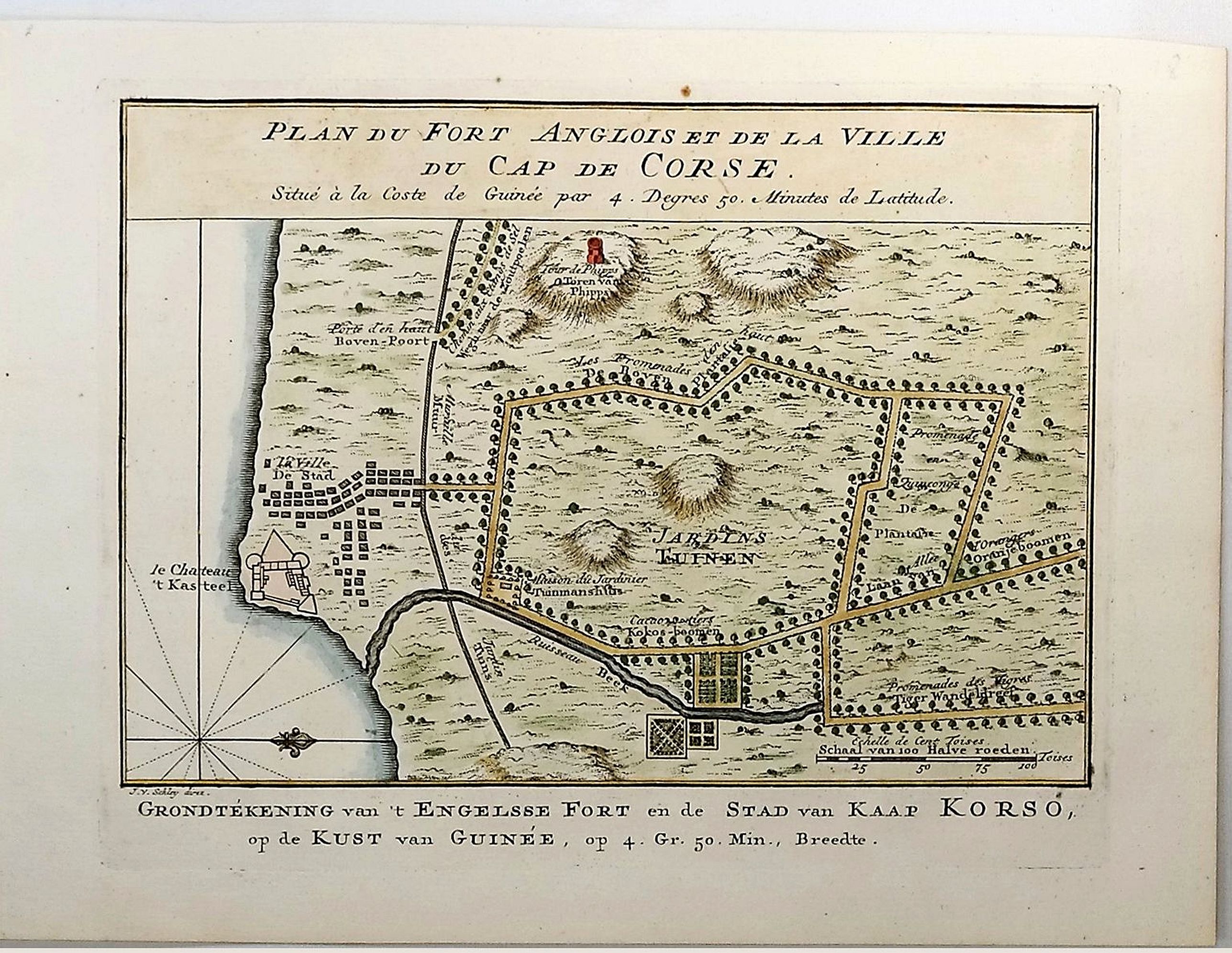 BELLIN, J., Plan du Fort Anglois et de la Ville du Cap de Corse., antique map, old maps