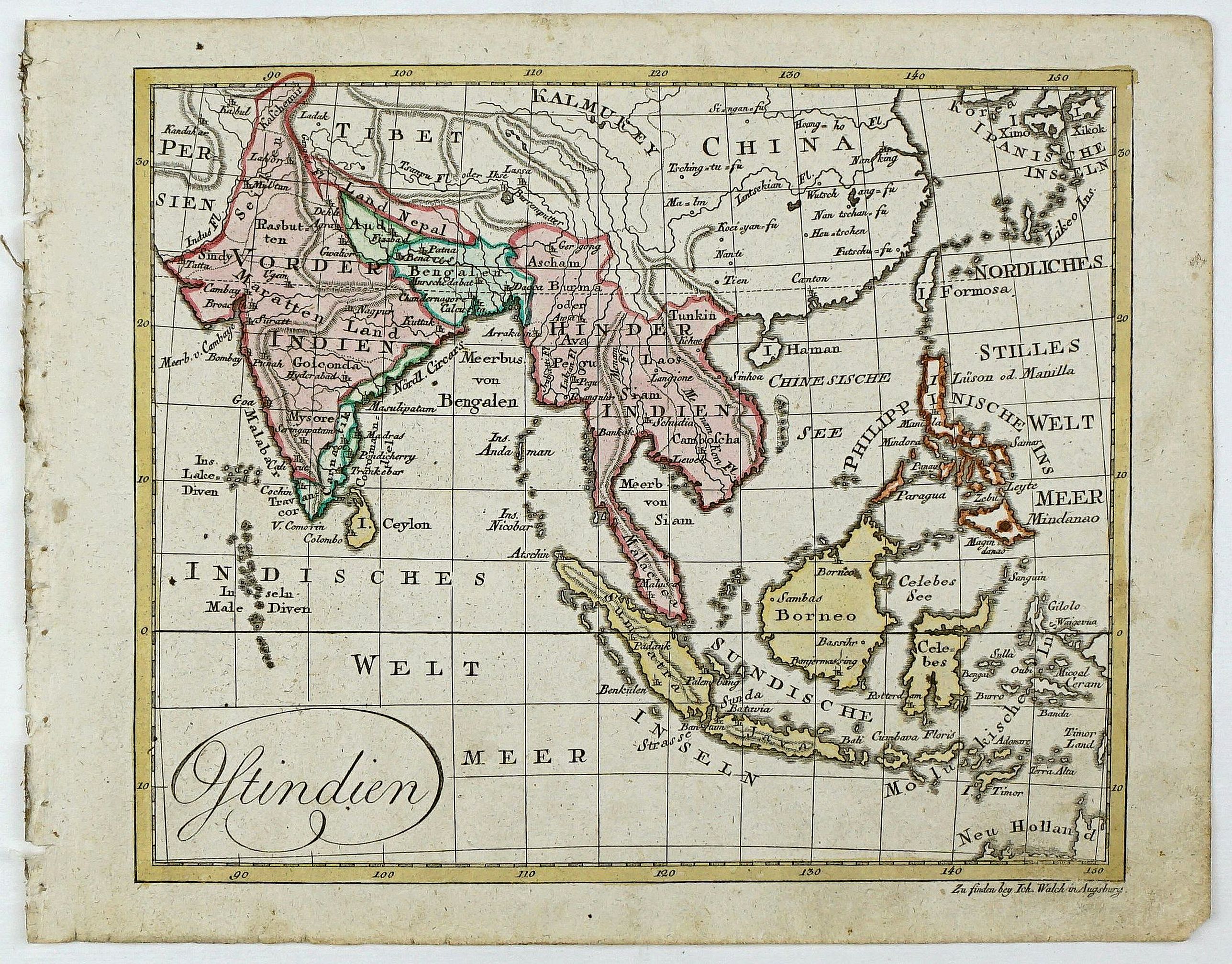 WALCH, J., Ostindien., antique map, old maps
