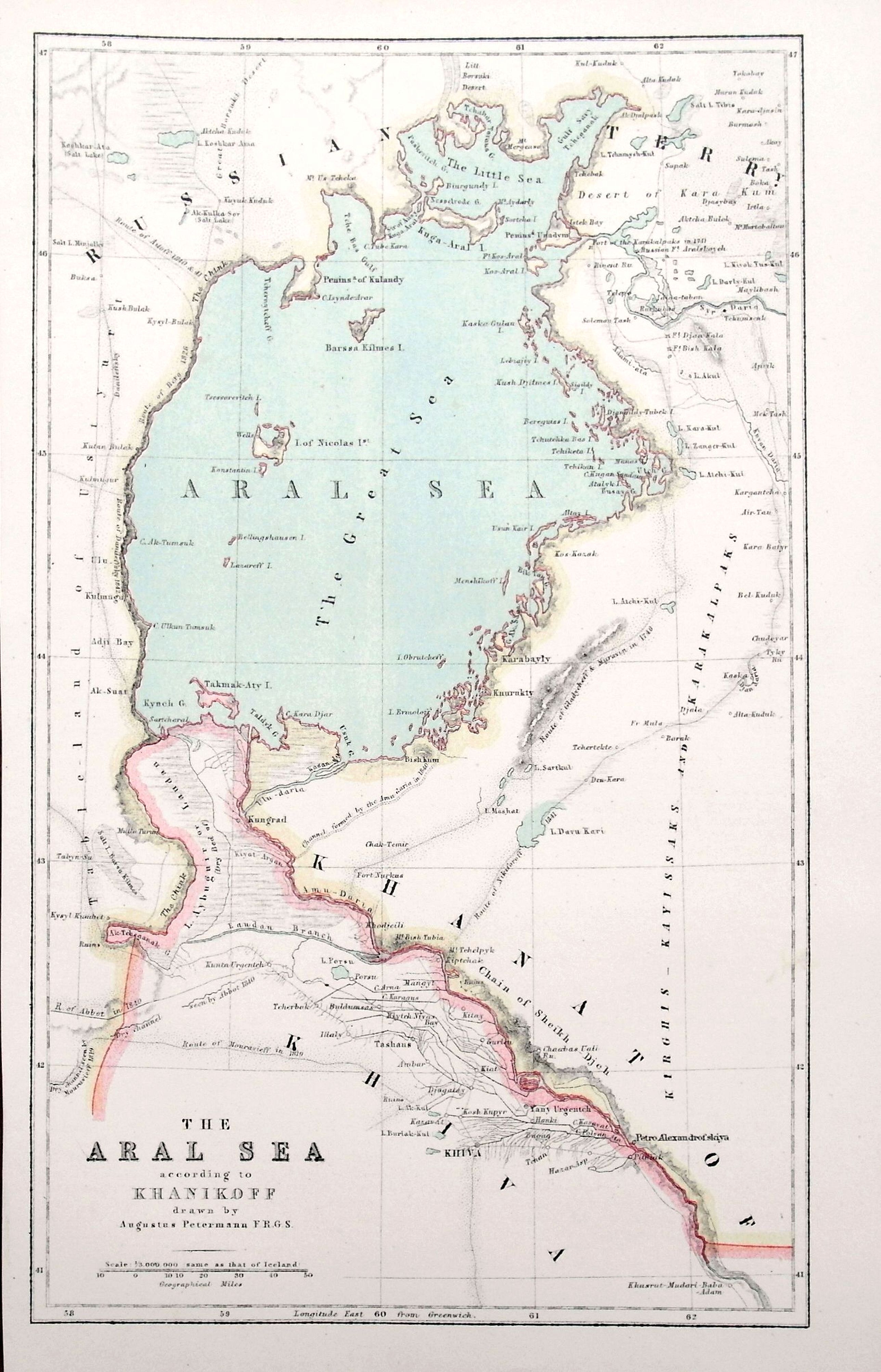 PETERMANN, A. H., The Aral Sea according to Khanikoff. . ., antique map, old maps