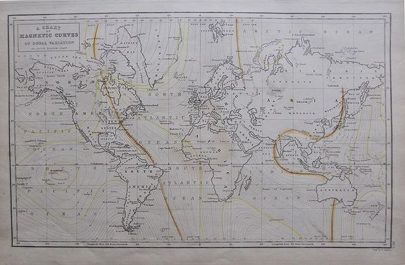 Peter Barlow / G Aikman. , A Chart of Magnetic Curves of Equal Variation. By Peter Barlow, Esqre. , antique map, old maps