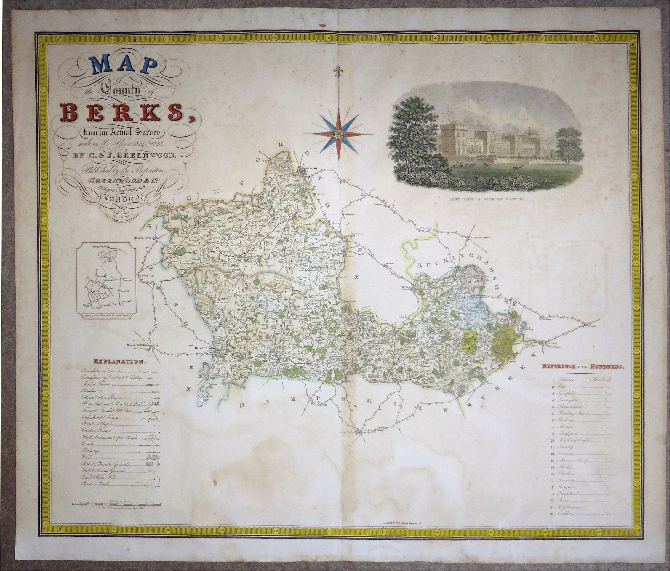 C. & J. Greenwood. , 'MAP of the County of BERKS, from an Actual Survey' , antique map, old maps