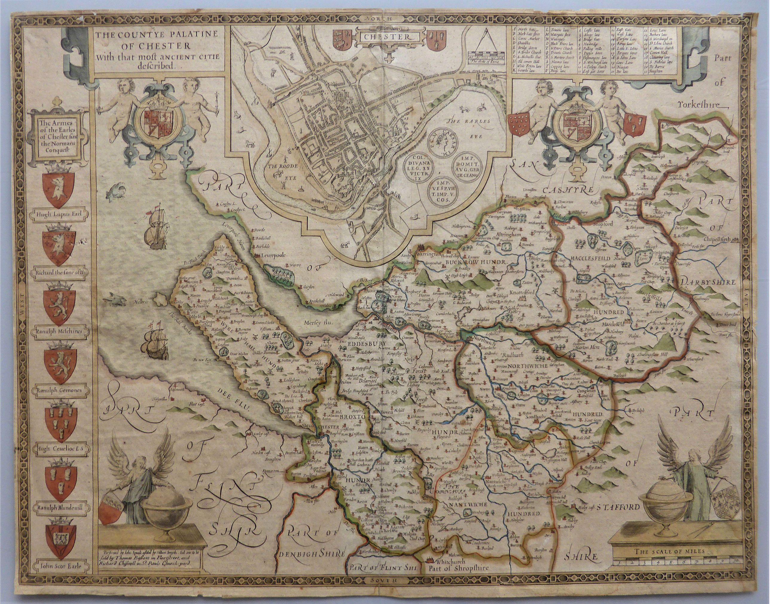 SPEED, John., The Countye Palatine with the most ancient citie described., antique map, old maps