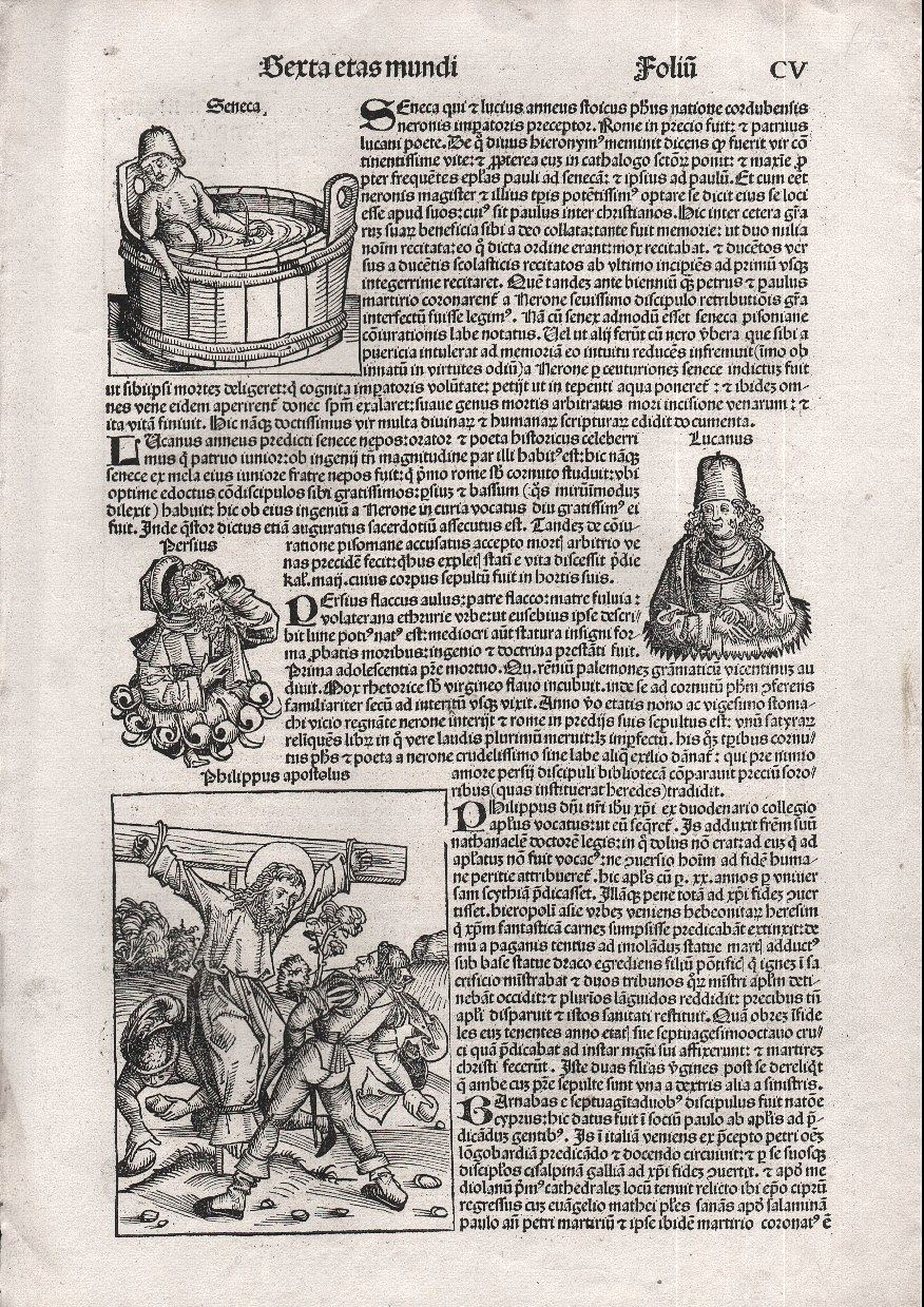 SCHEDEL, Hartmann., Sexta Etas Mundi. Folio CV - Nuremberg Chronicle. , antique map, old maps