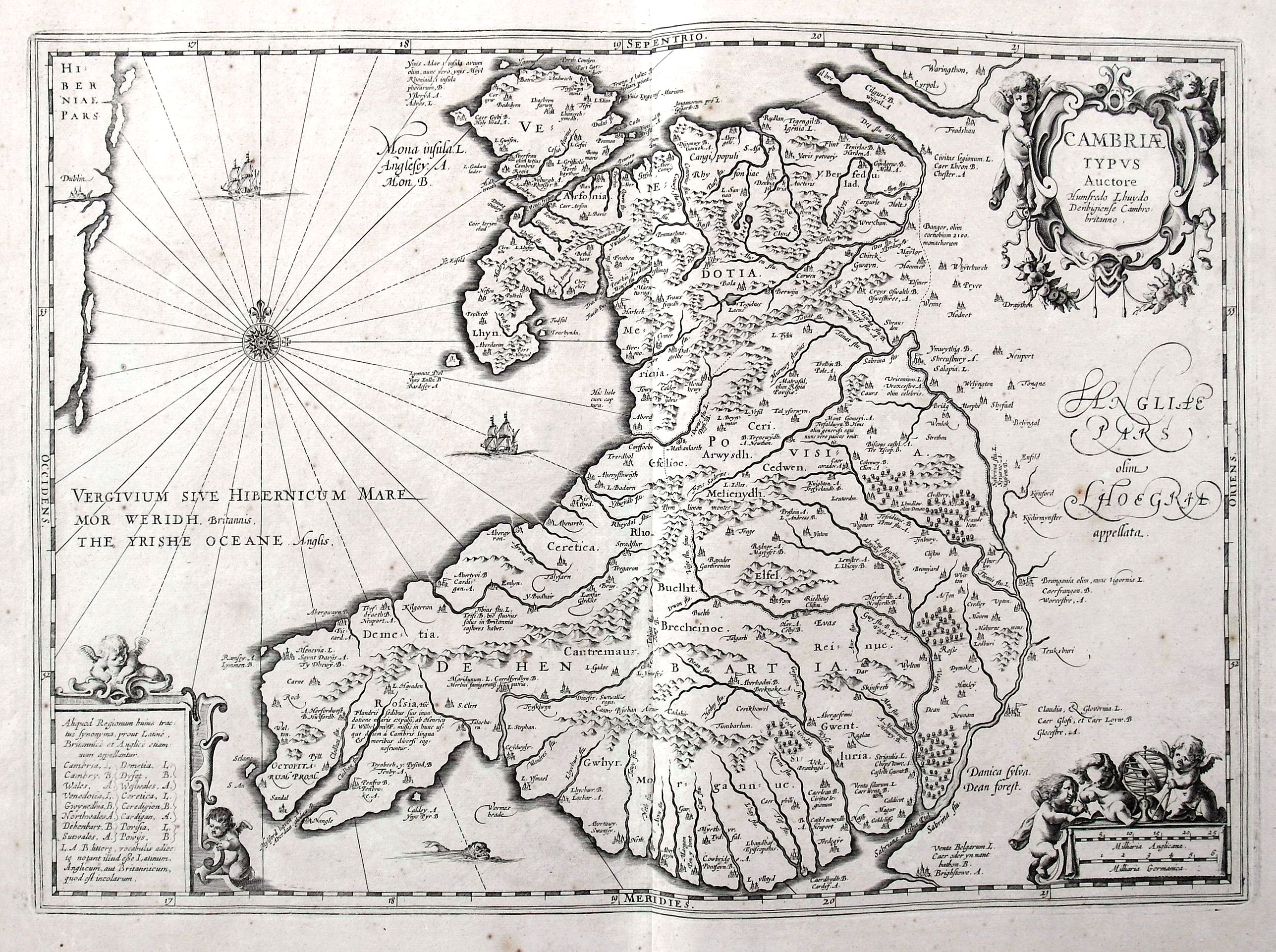 JANSSON, J. /HONDIUS, H., Cambriae Typus Auctore Humfredo Lhuydo., antique map, old maps