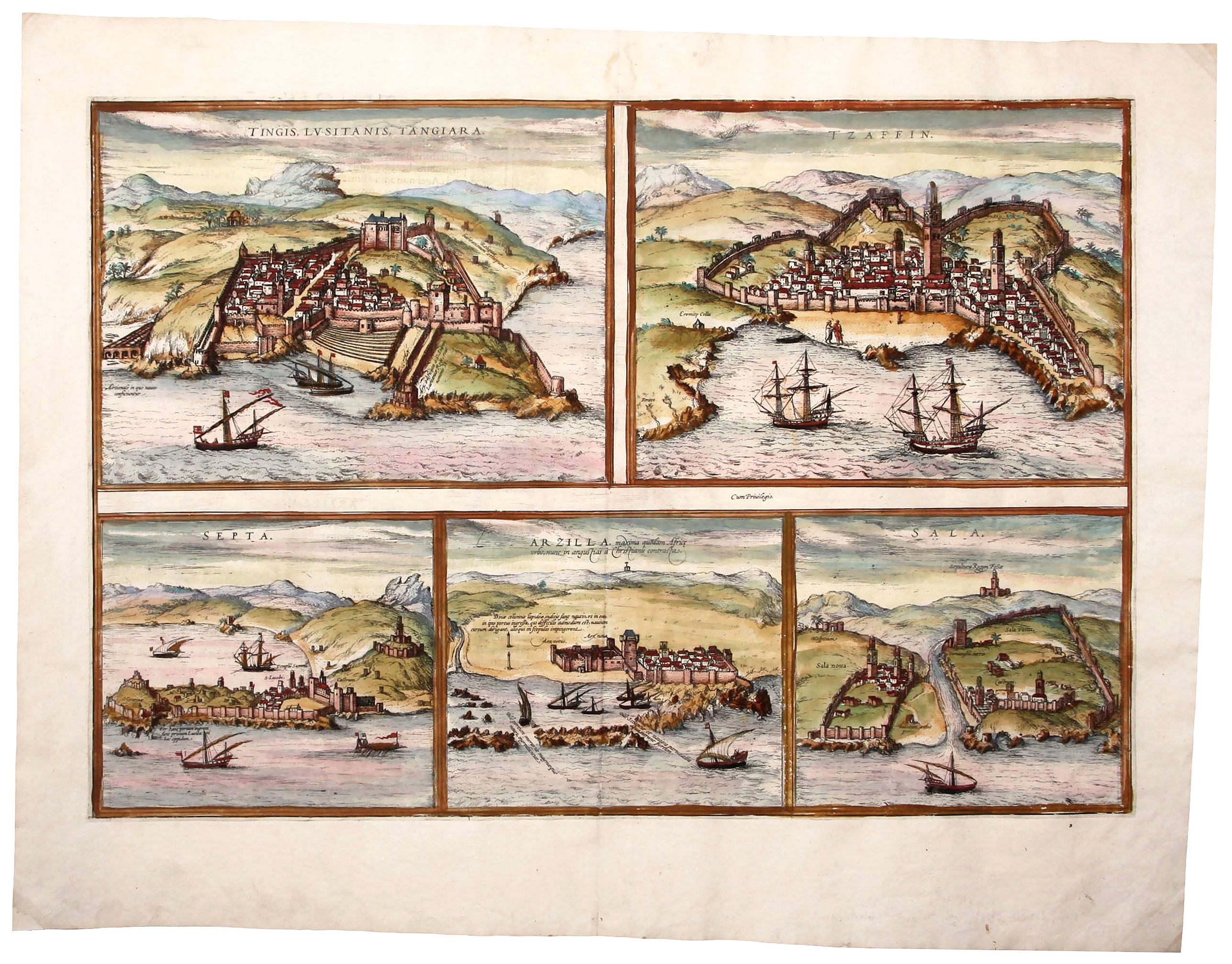 BRAUN, G. & HOGENBERG, F., Tingis, Lusitanis Tangiara/ Tzaffin/ Septa/ Arzilla/ Sala., antique map, old maps