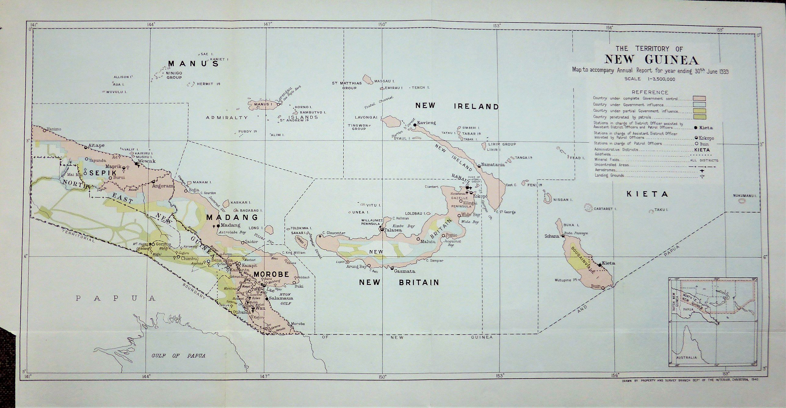 Hutchison, J.D., The Territory of New Guinea. , antique map, old maps