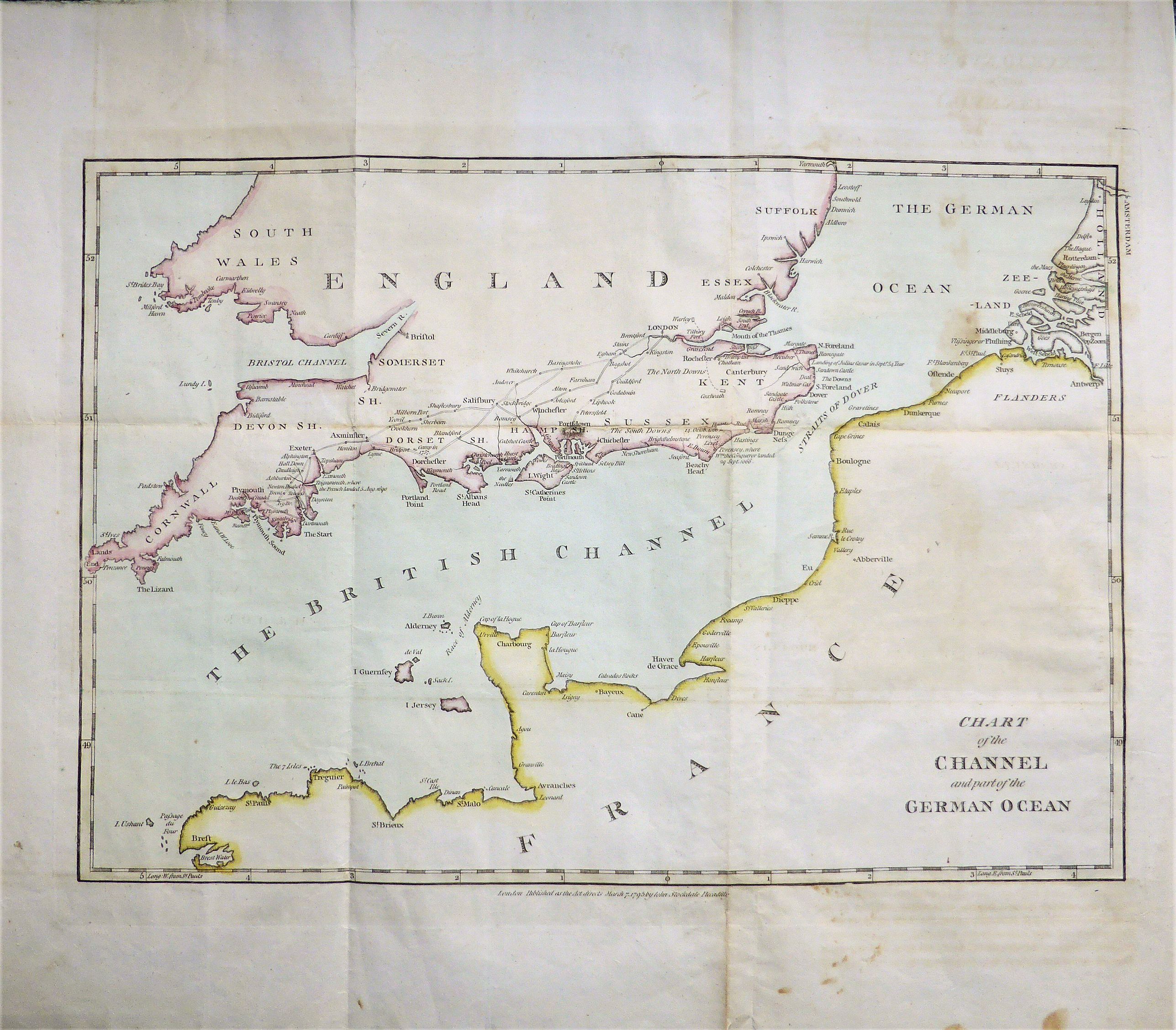 STOCKDALE, John., Chart of the Channel and part of the German Ocean. , antique map, old maps