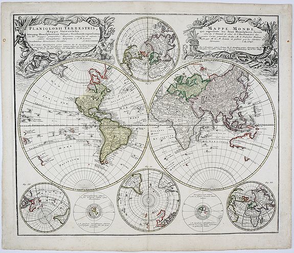 HOMANN HEIRS., Planiglobii Terrestris Mappa Universalis Utrumqs Hemisphaerium Orient et Occidentale. . .MDCCXXXVI, antique map, old maps