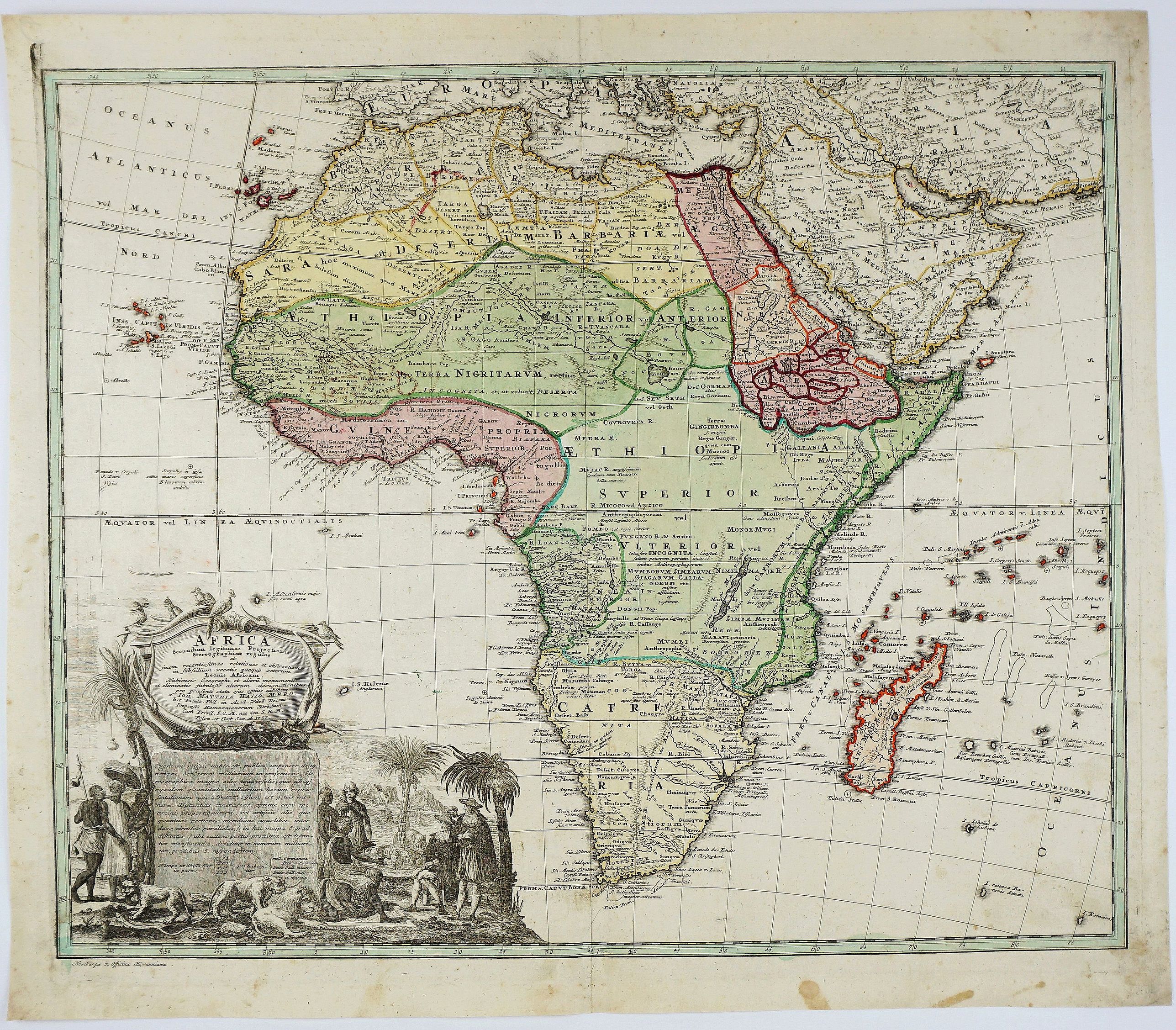 HOMANN HEIRS. / HAAS, J.M., AFRICA Secundum legitimas Projectionis Stereographiae regulas . . Leonis Africani. . .à IOH. MATTHIA HASIO. . ., antique map, old maps
