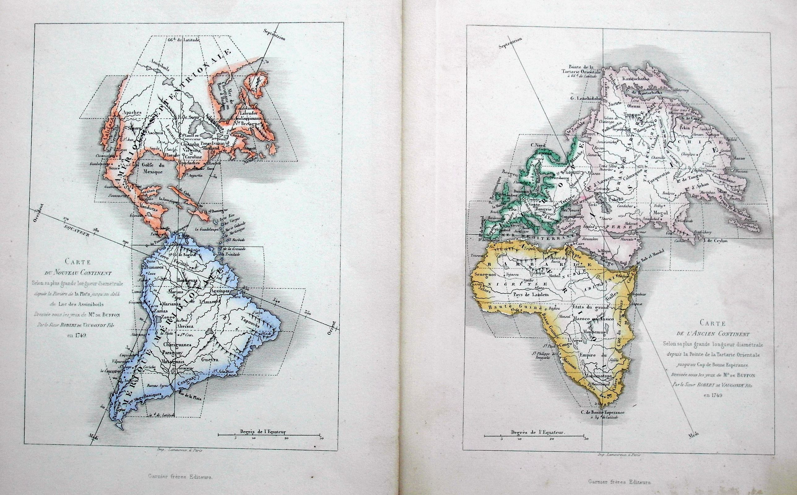 BUFFON, Carte du Nouveau Continent & Carte de l'Ancien Continent., antique map, old maps