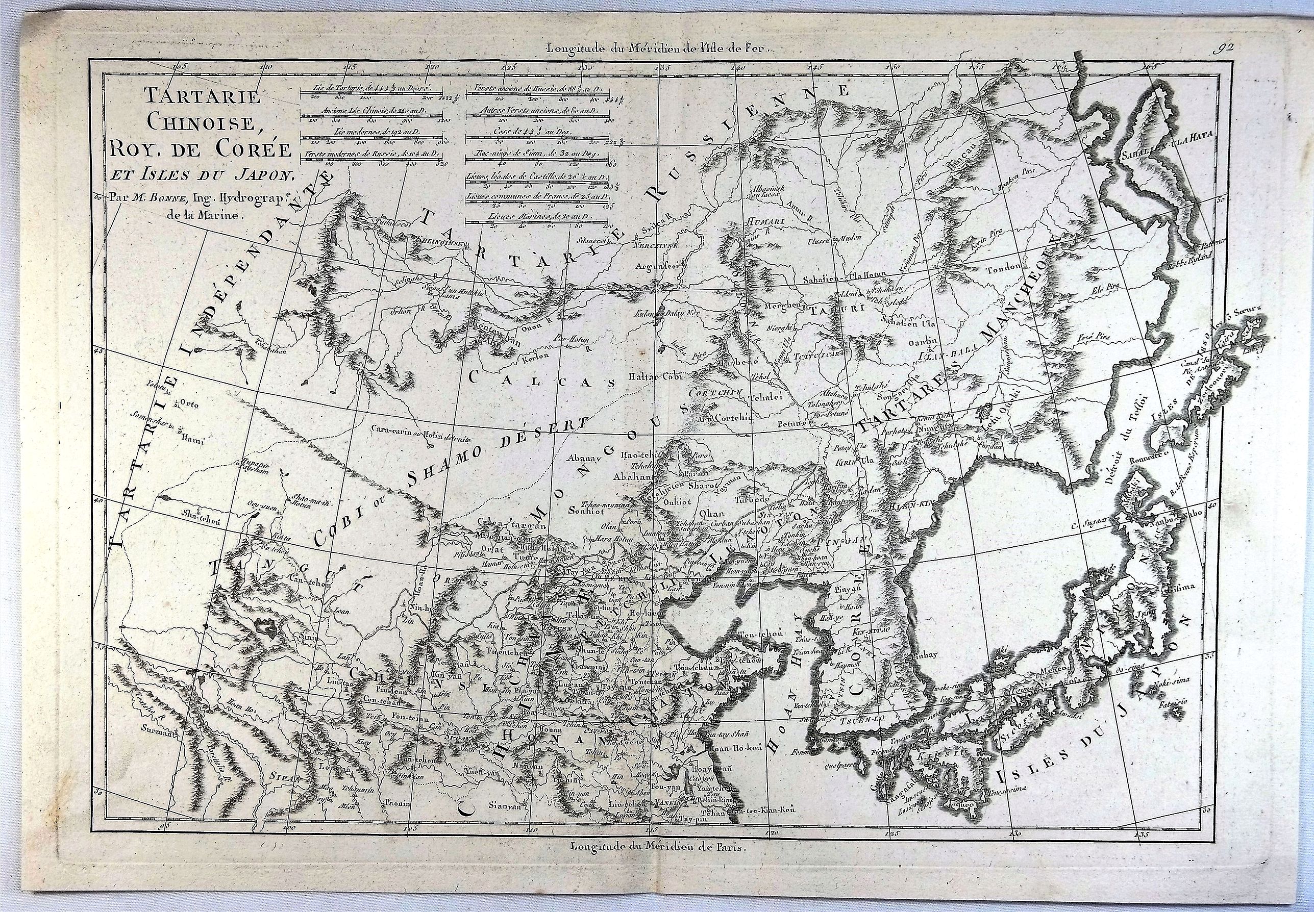 BONNE, R., Tartarie Chinoise, Roy. De Coree et Isles du Japan., antique map, old maps