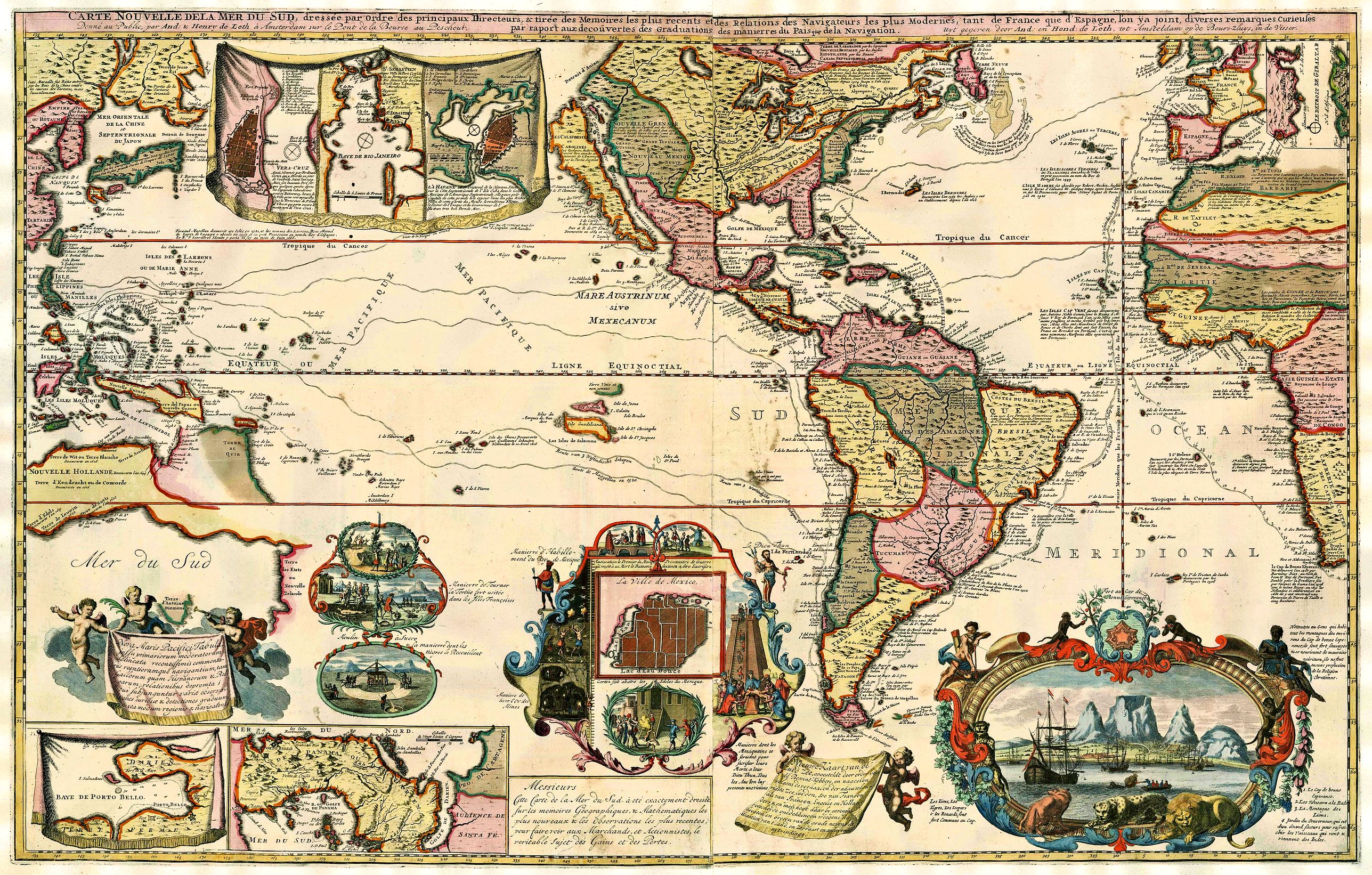 DE LETH, A. & H. , Carte Nouvelle de la Mer du Sud., antique map, old maps