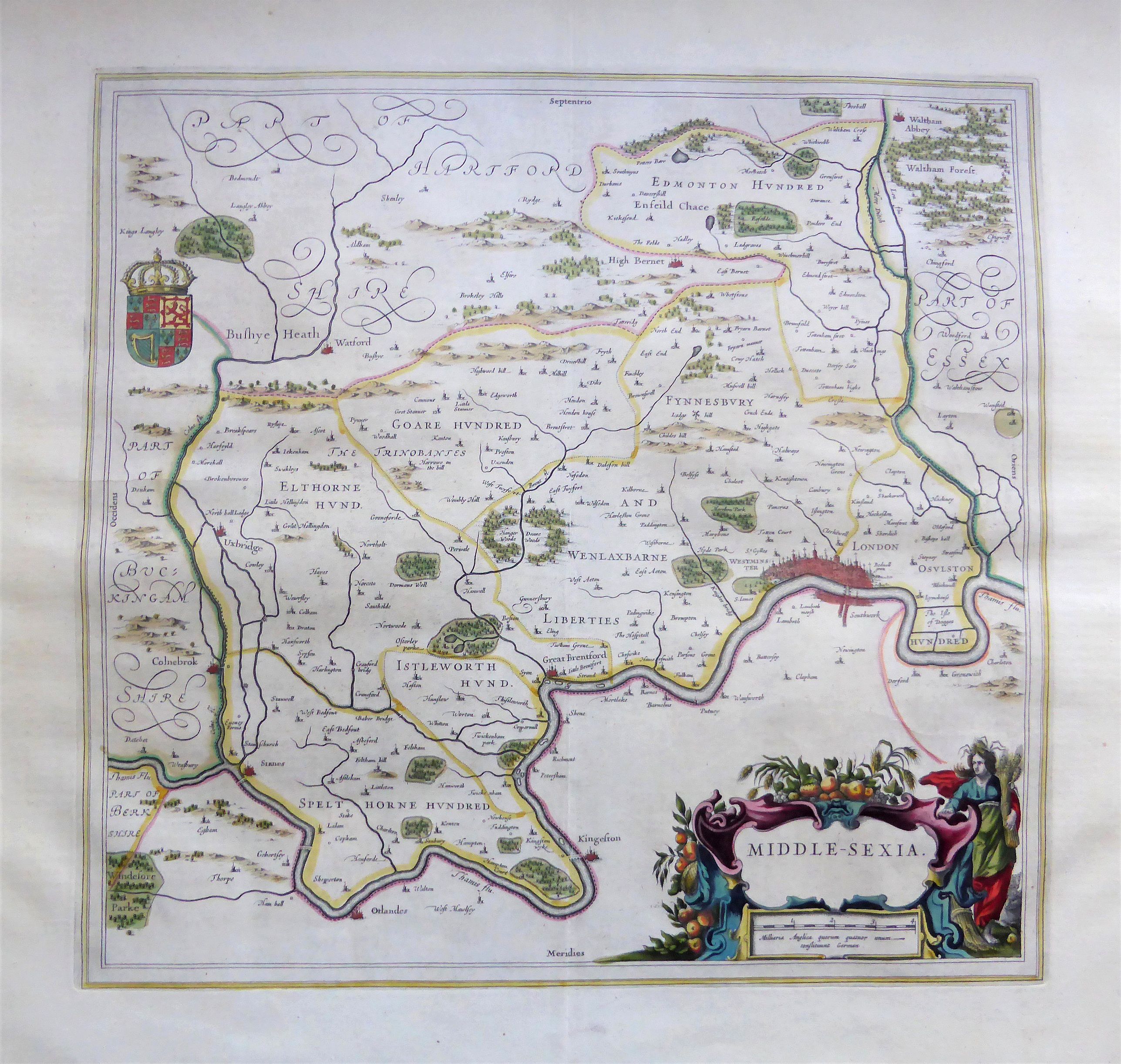 BLAEU, Willem Janszoon., Middle-Sexia., antique map, old maps