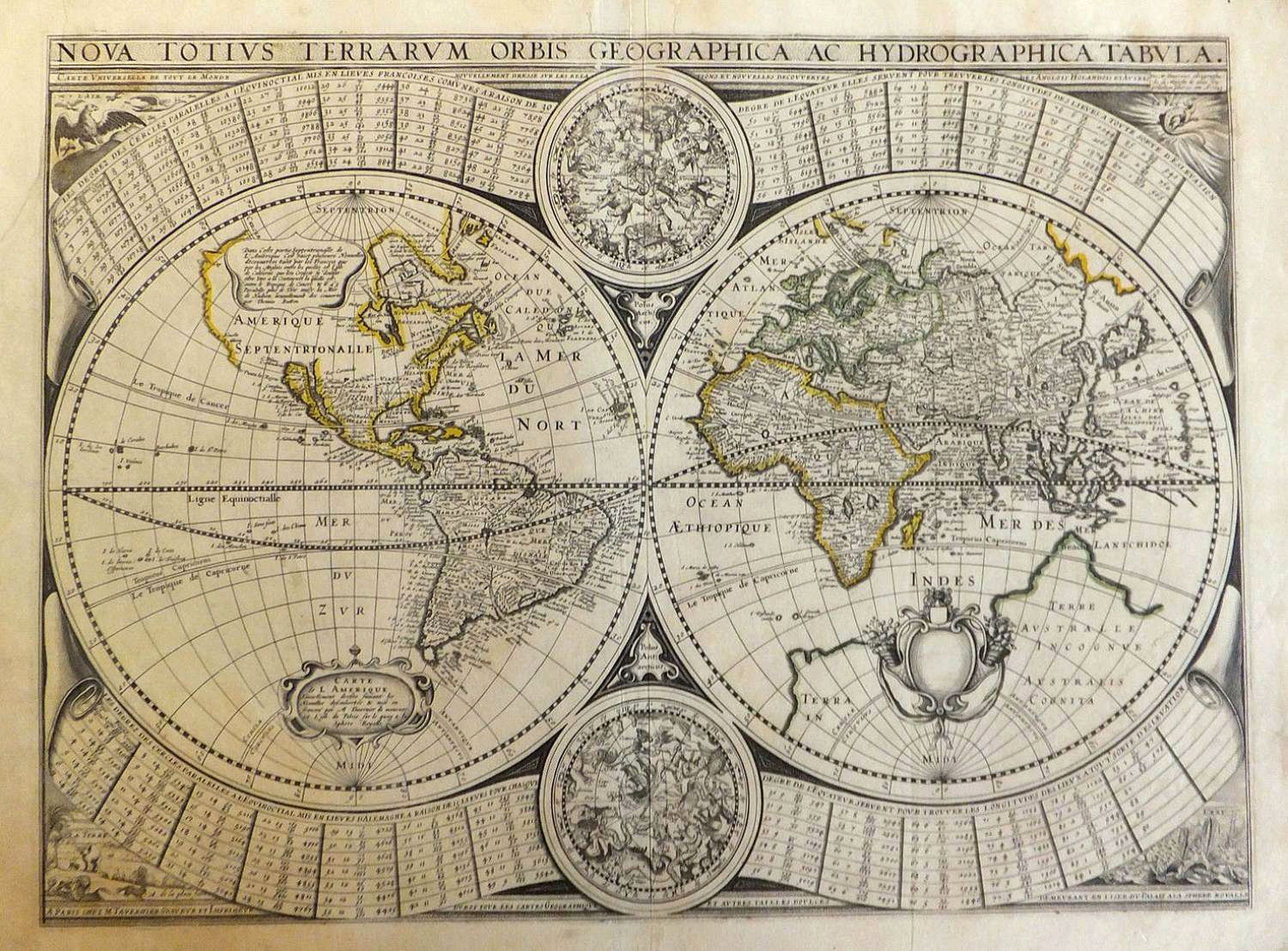 TAVERNIER, M., Carte universelle de tout le monde nouvellement dressée sur les relations et nouvelles découvertes des anglais hollandais et autres, antique map, old maps