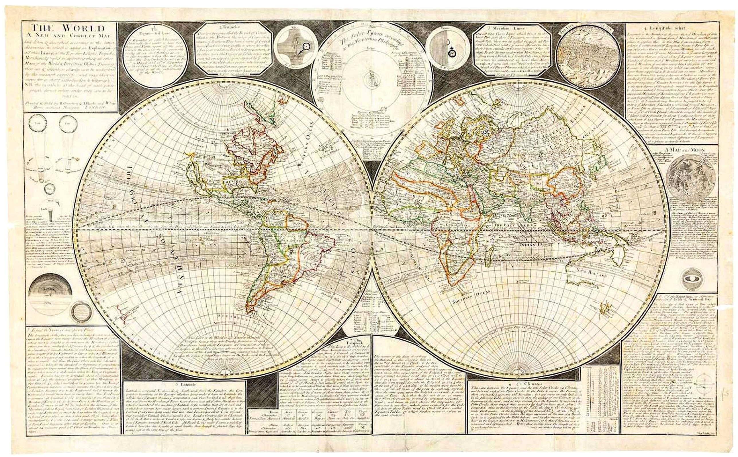 OVERTON, H. / HOOLE, I., The World: A New and Correct Map laid down & described according to the latest discoveries. . ., antique map, old maps