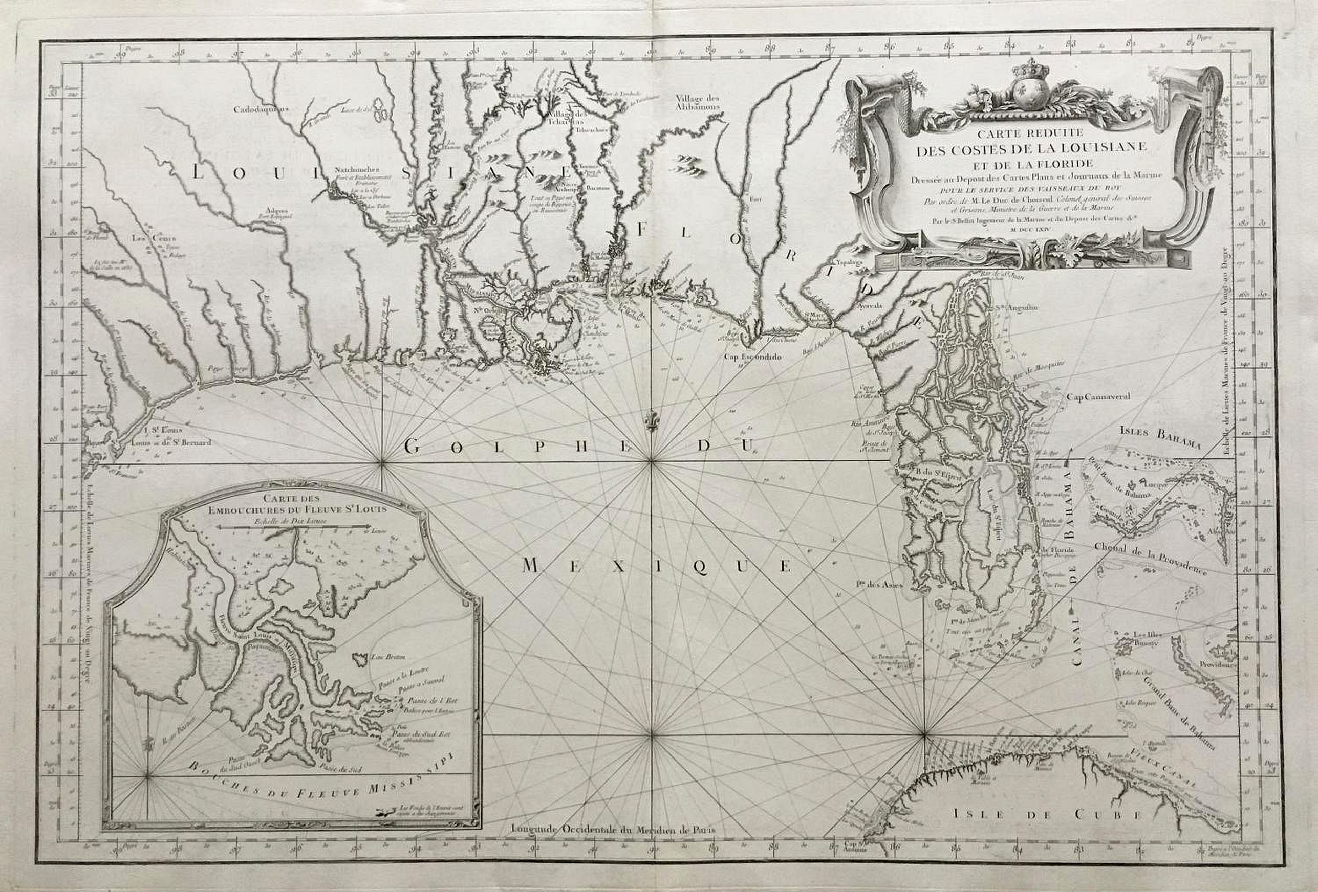 Bellin,, Carte Reduite des Costes de la Louisiane et de la Floride., antique map, old maps