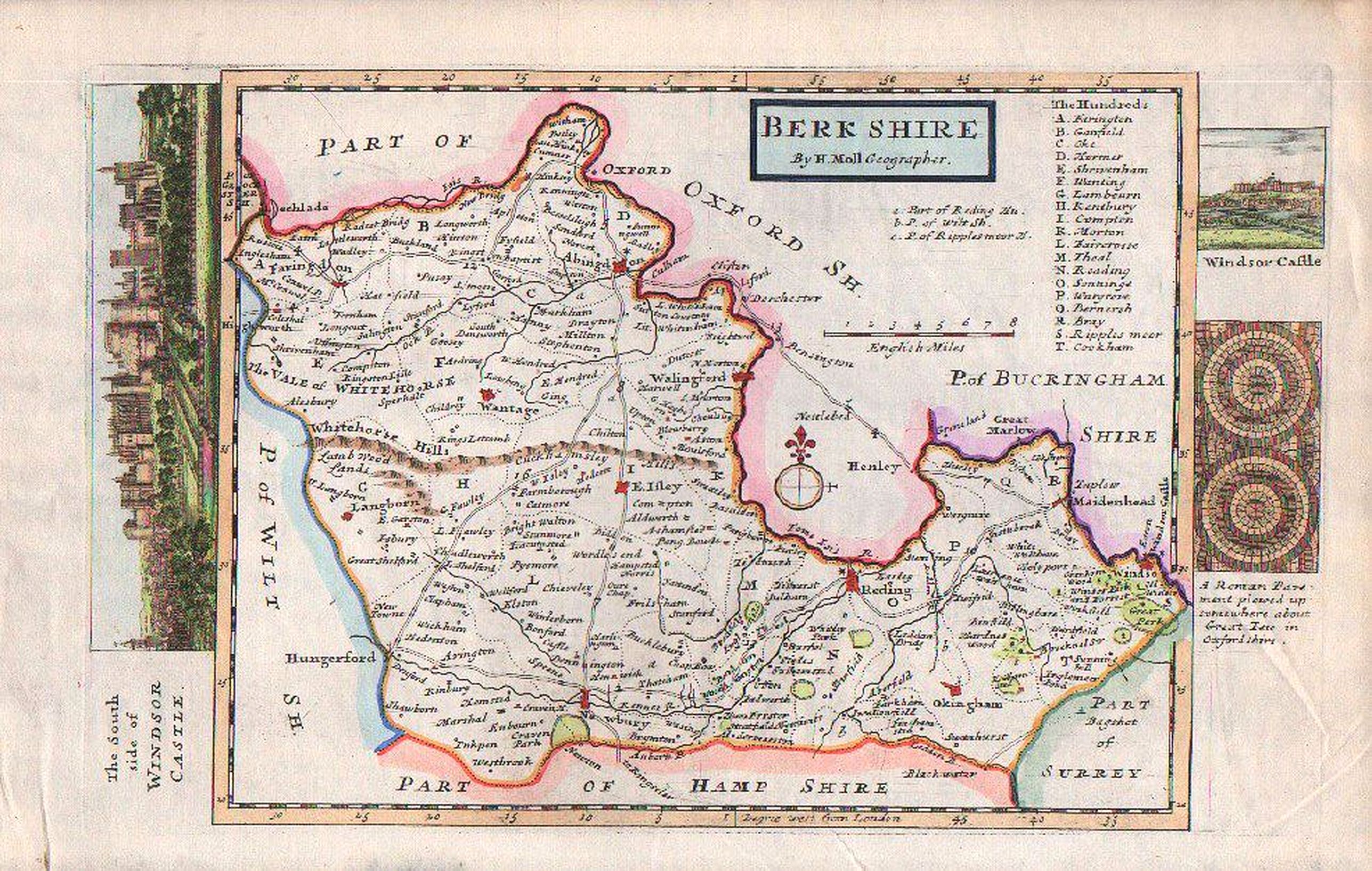 MOLL, Herman., BERKSHIRE by H. Moll Geographer., antique map, old maps