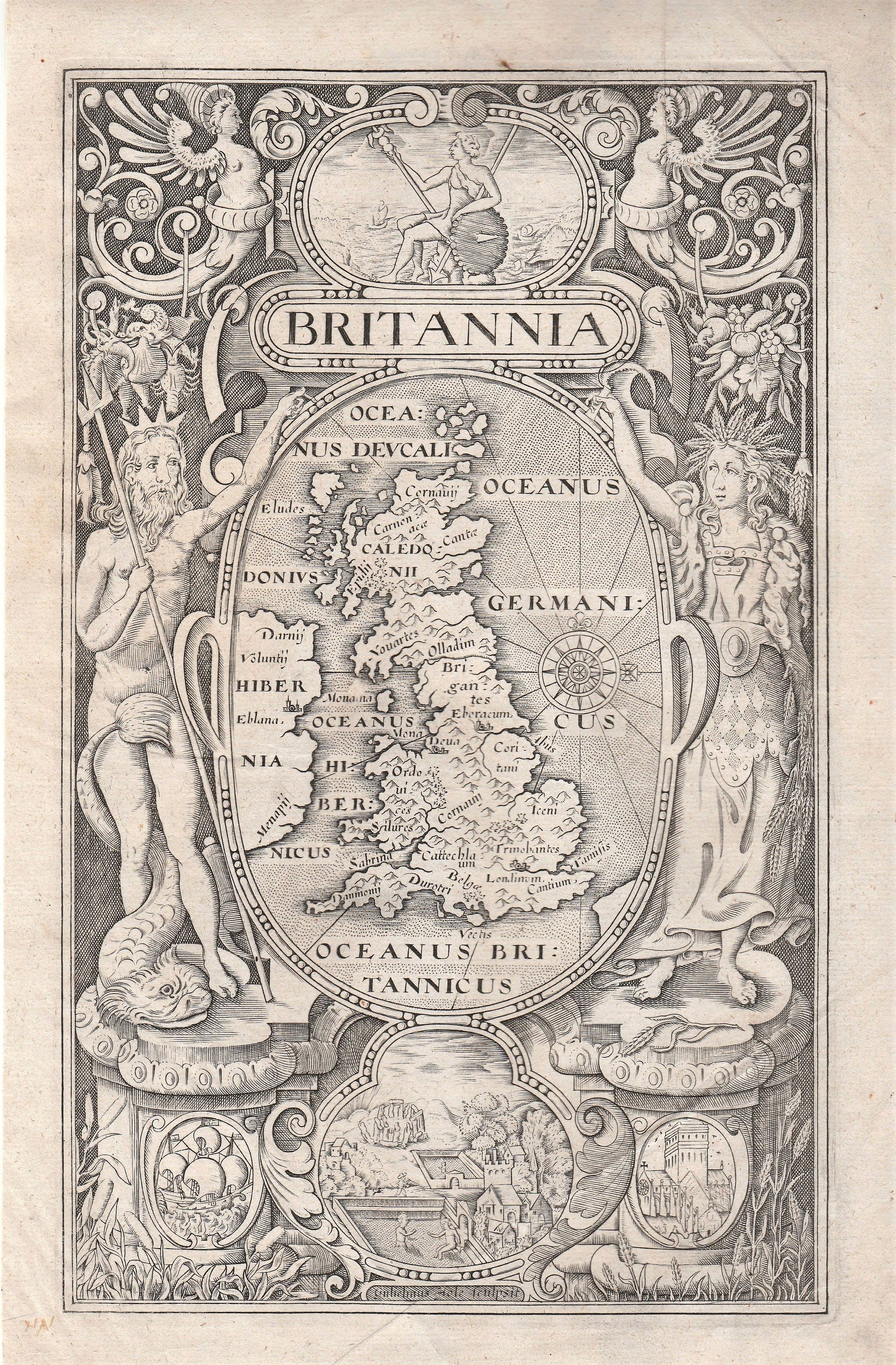 HOLE, William / - CAMDEN, William , 'Britannia' Frontispiece - William Camden. , antique map, old maps