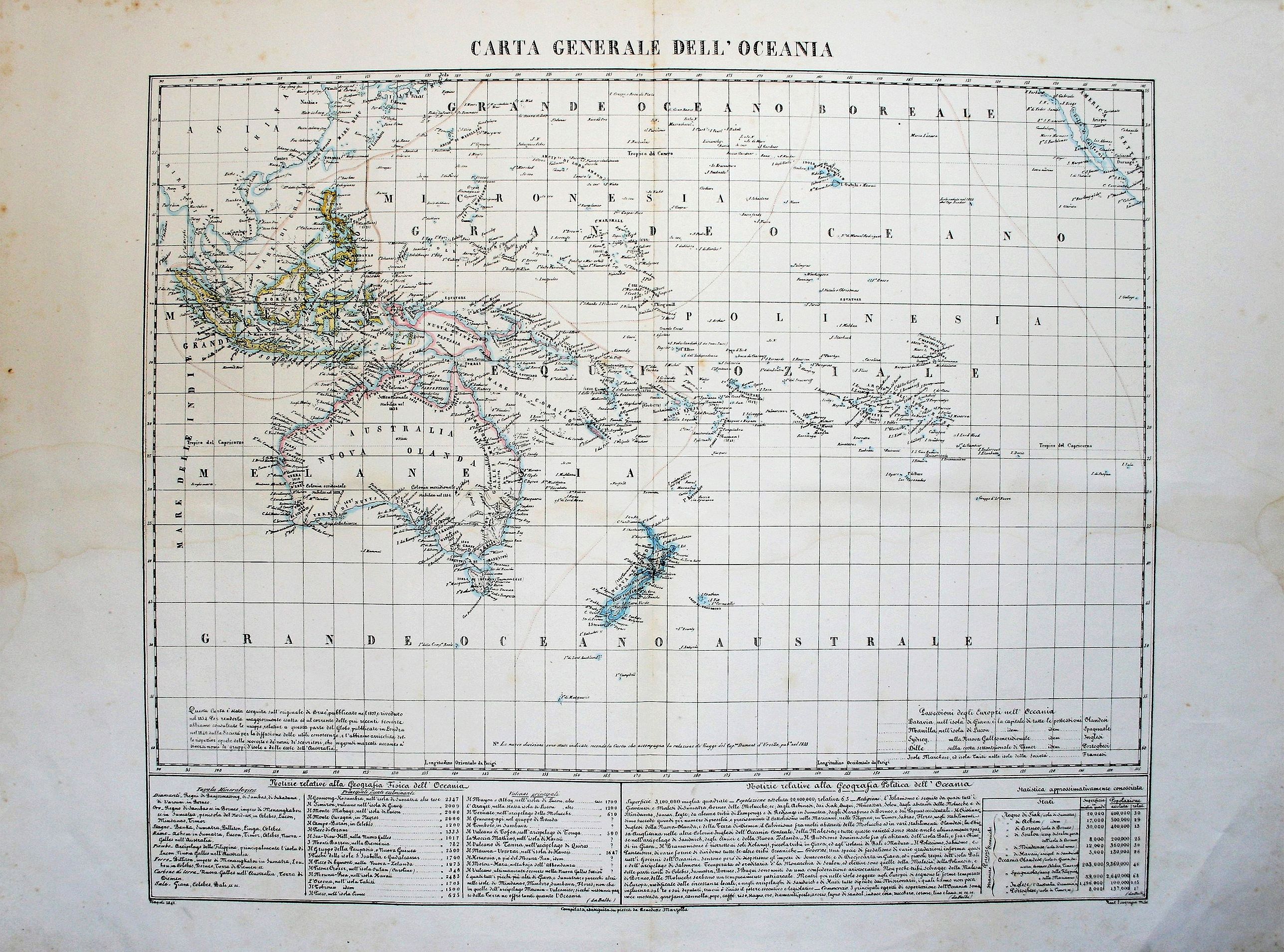Marzolla, V. B., Carta generale dell'Oceania., antique map, old maps