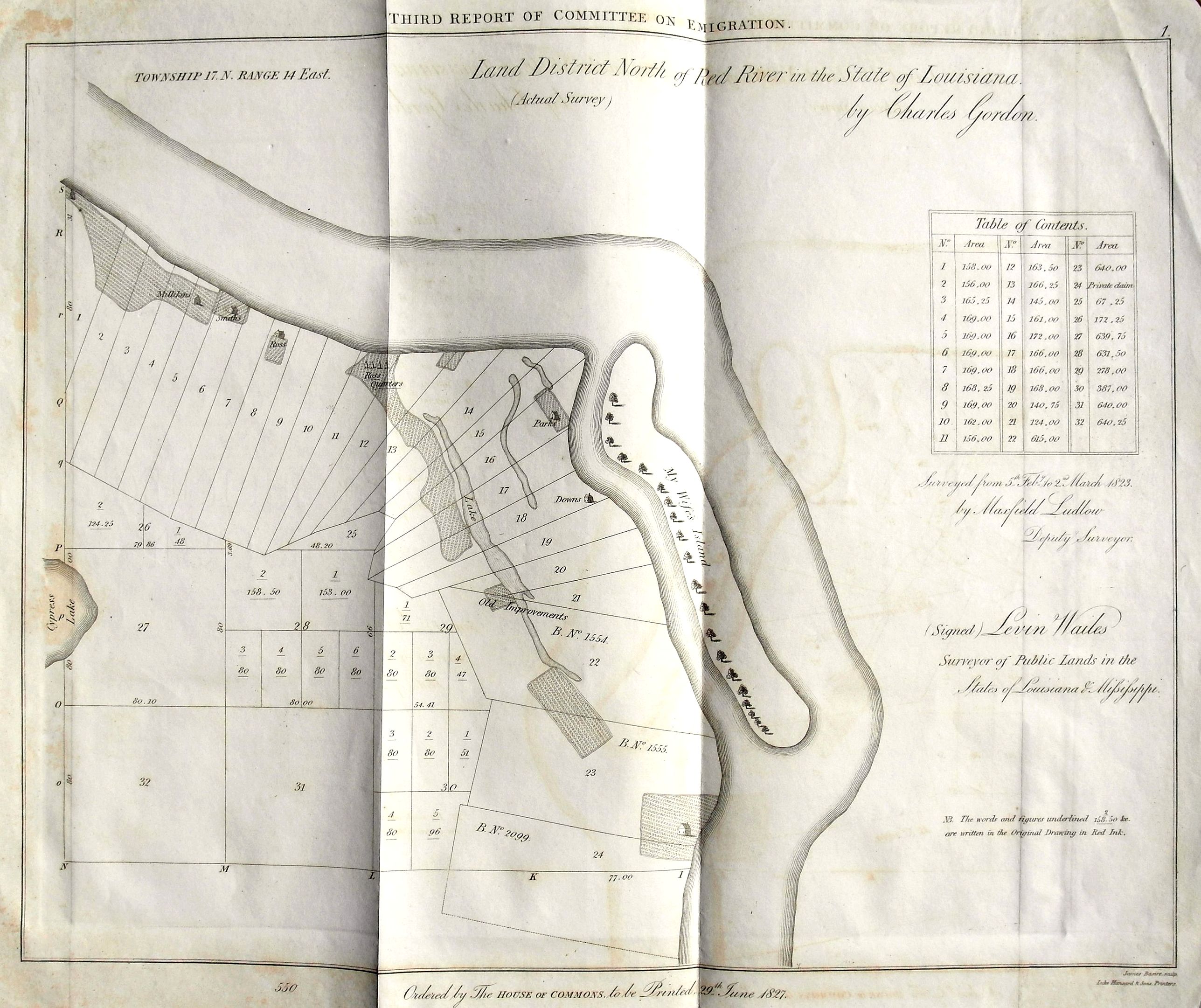 GORDON, C., Land District North of Red River in the Sate of Louisiana., antique map, old maps