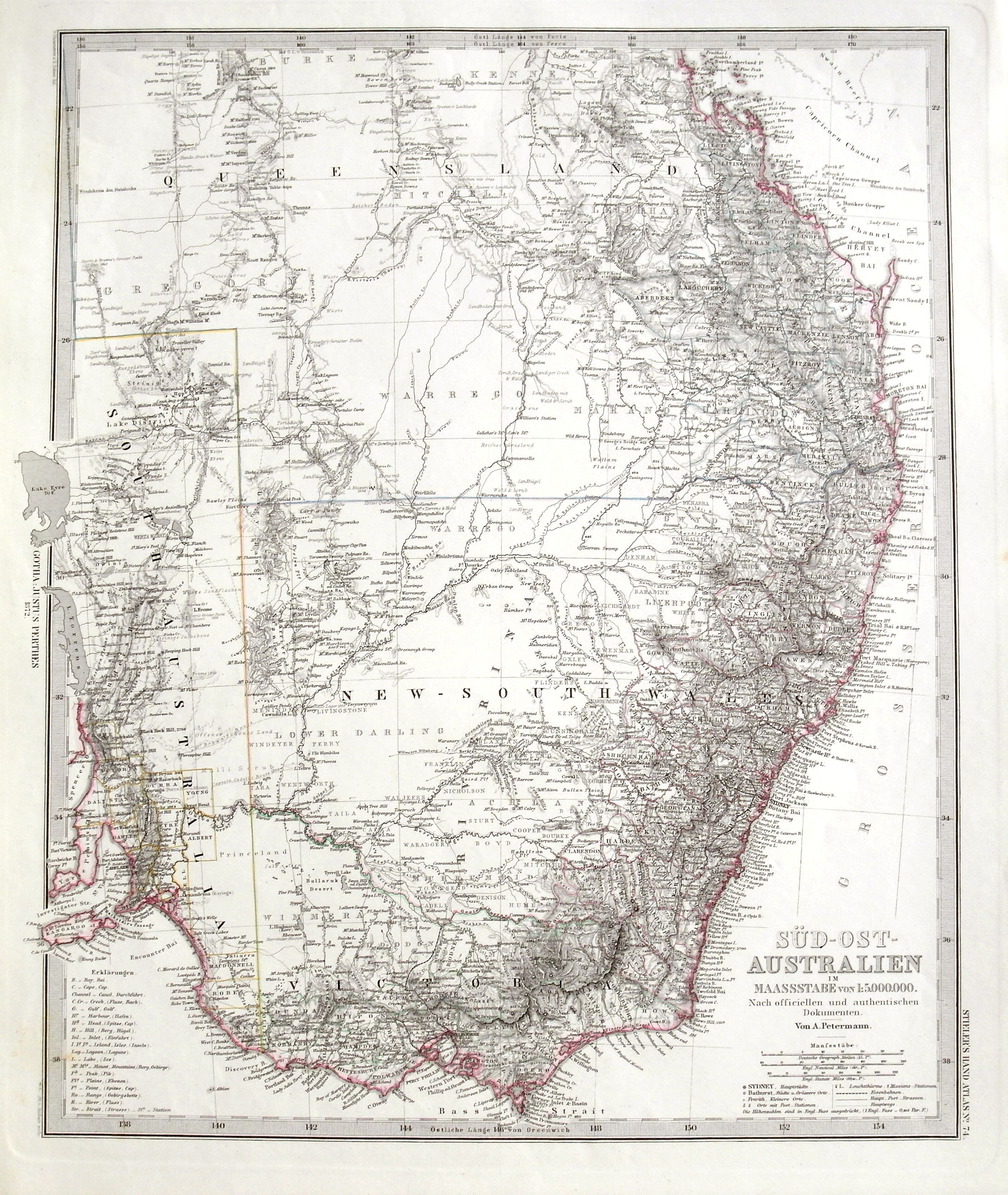 STIELER, A., Süd-Ost Australien., antique map, old maps