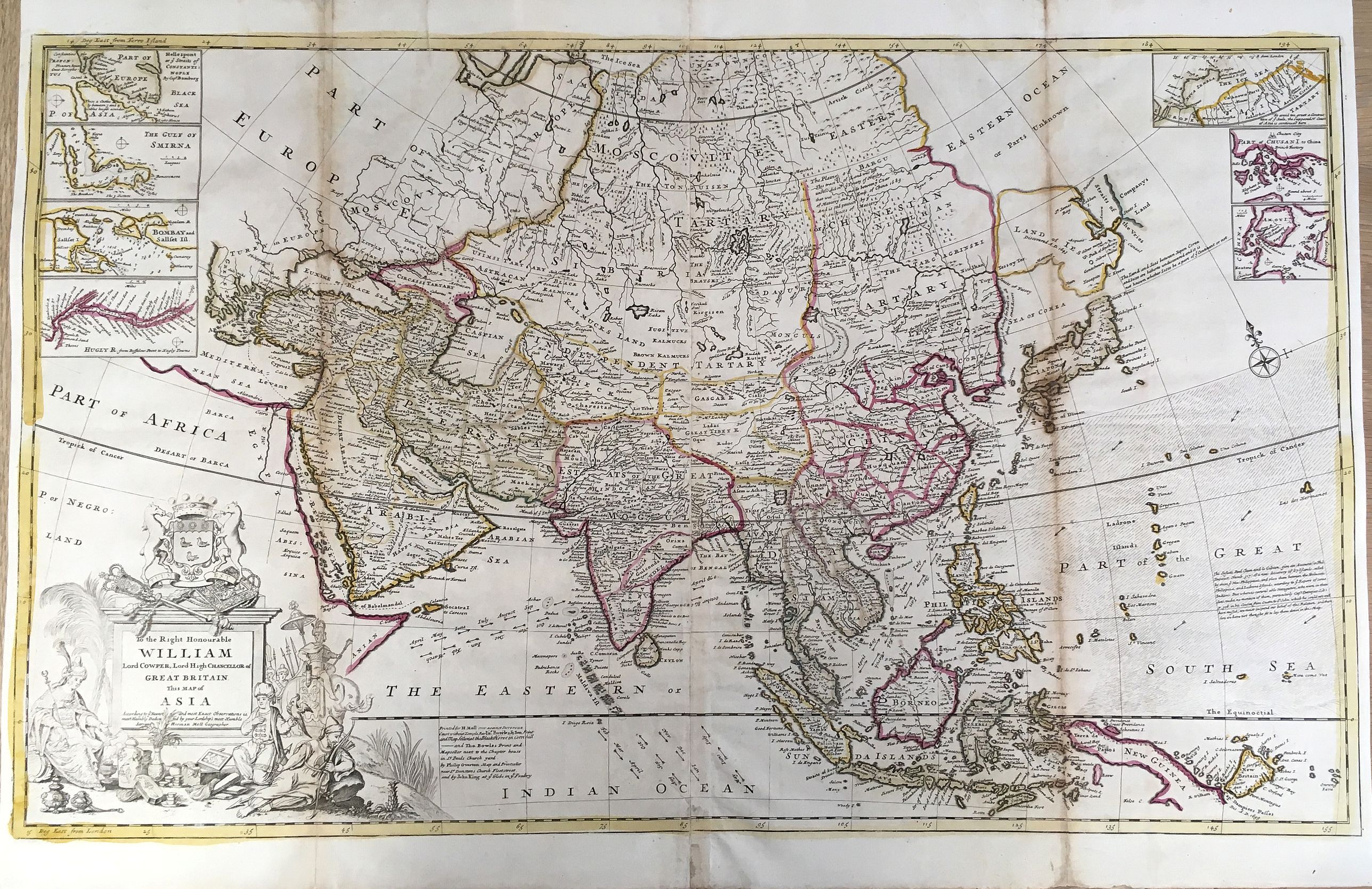MOLL, Herman., To the Right Honourable William Lord Cowper, Lord High Chancellor of Great Britain. This Map of Asia According to ye Newest and Most Exact Observations is Most Humbly Dedicated ...', antique map, old maps