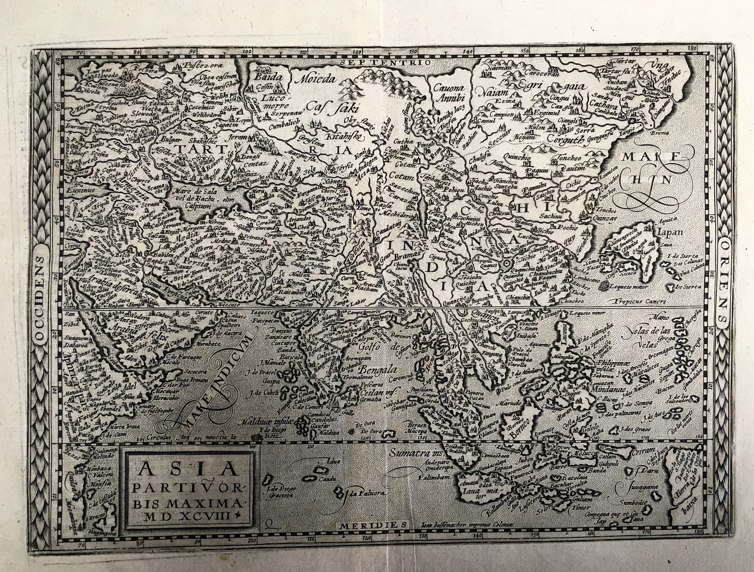 QUAD, Matthias., Asia Partiu Orbis Maxima MDXCVIII., antique map, old maps