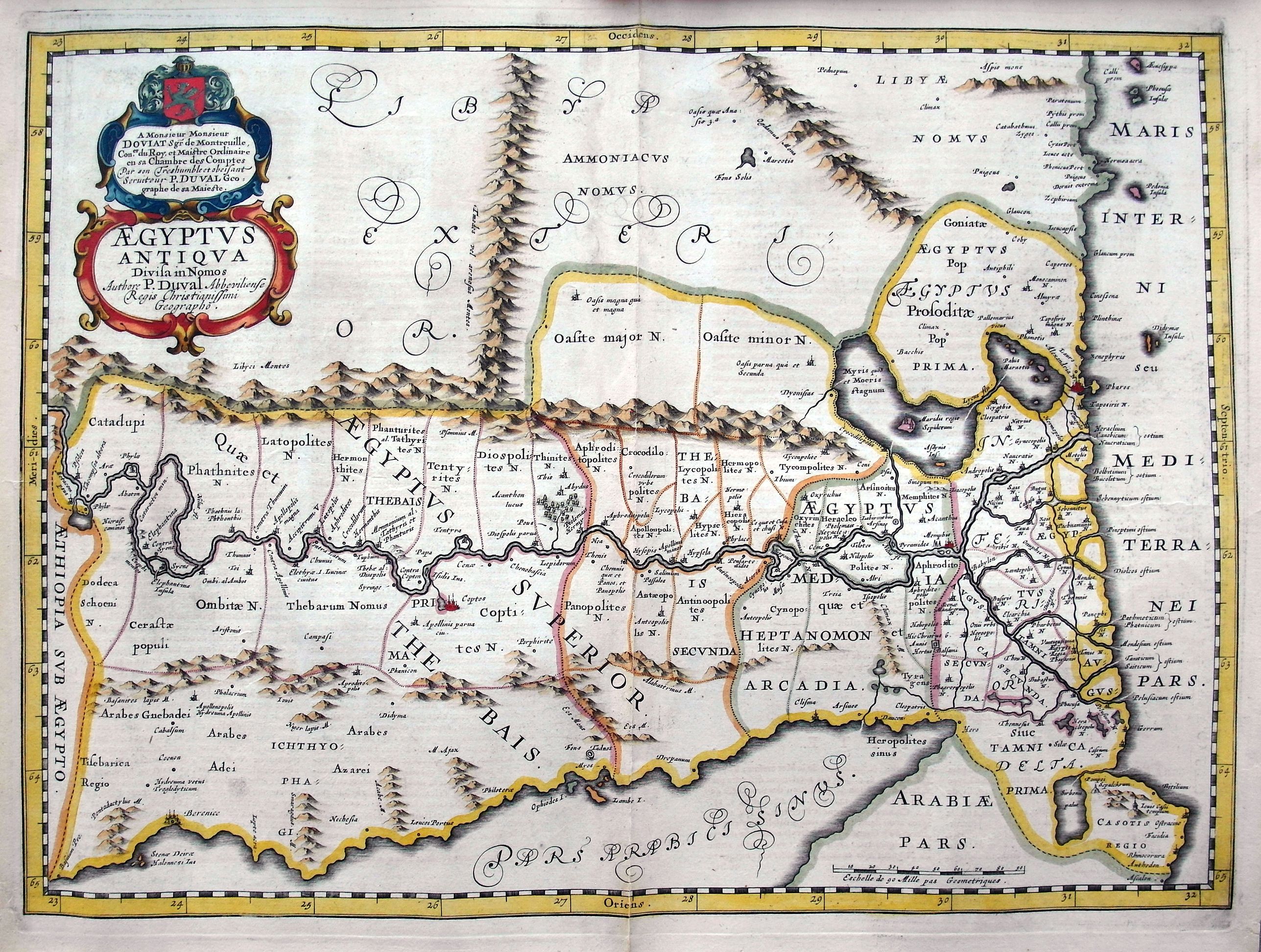 JANSSONIUS, J., Aegyptus Antiqua Divisa in Nomos Authore P. Duval. . ., antique map, old maps