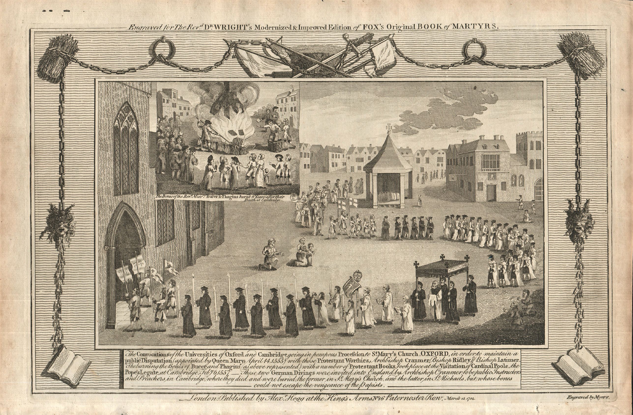 Myers., The convocation of the Universities of Oxford and Cambridge going in pompous Procession to St Mary's Church Oxford. , antique map, old maps