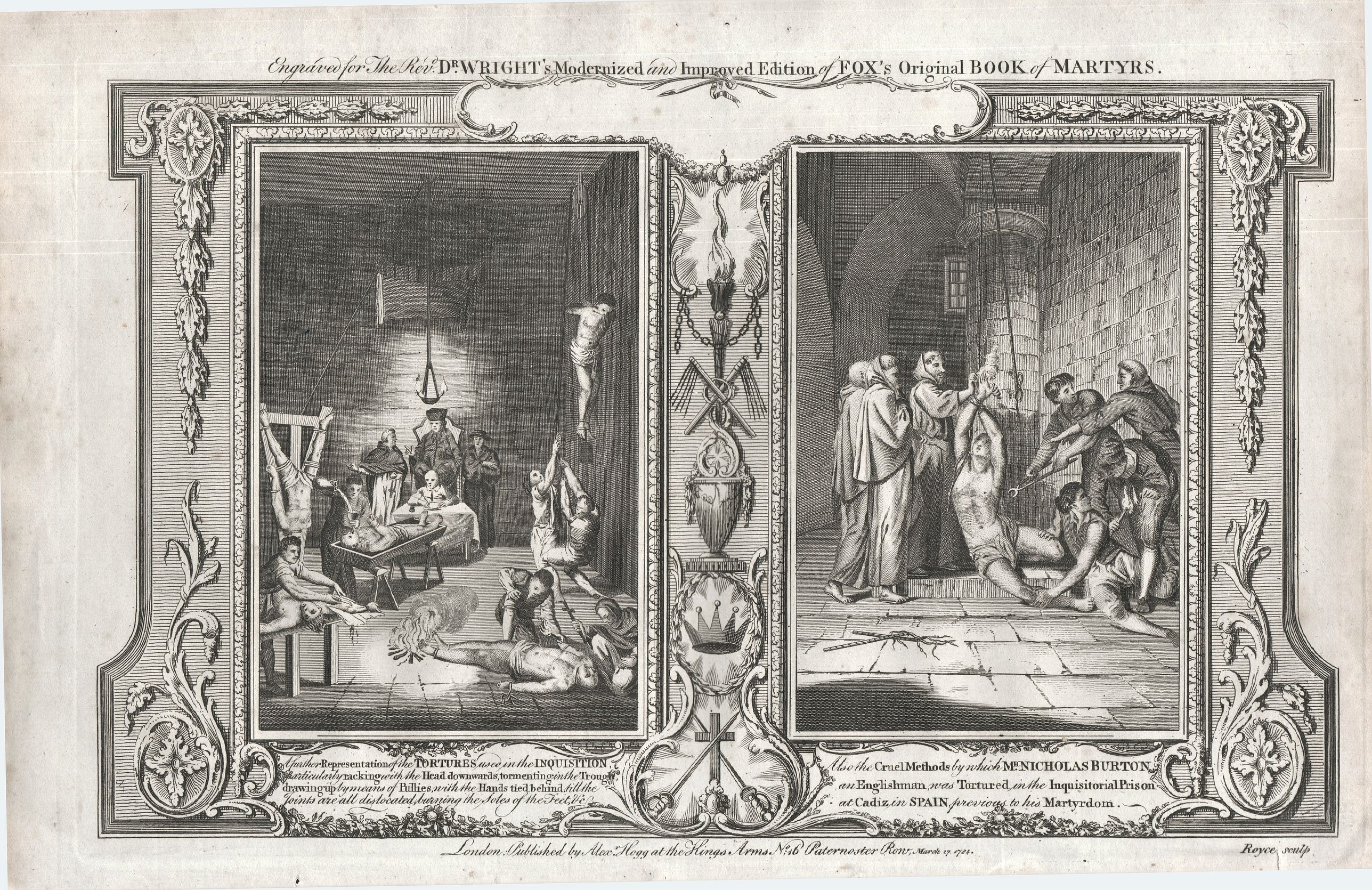 Royce. , Cruel Methods by which Mr Nicholas Burton an Englishman was Tortured in the Inquisitorial Prison at cadiz in Spain . . ., antique map, old maps