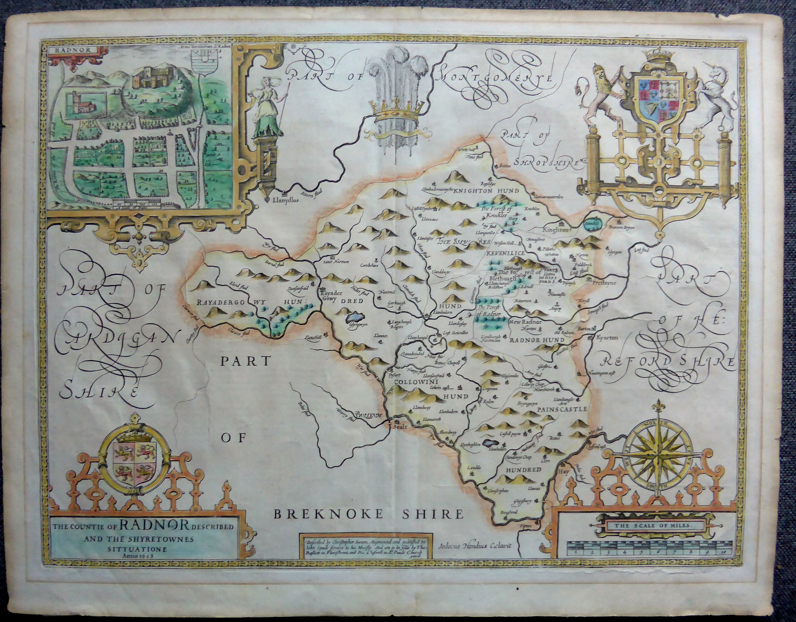 SPEED, John., The Countie of Radnor Described and the Shyretownes Sittuatione. , antique map, old maps