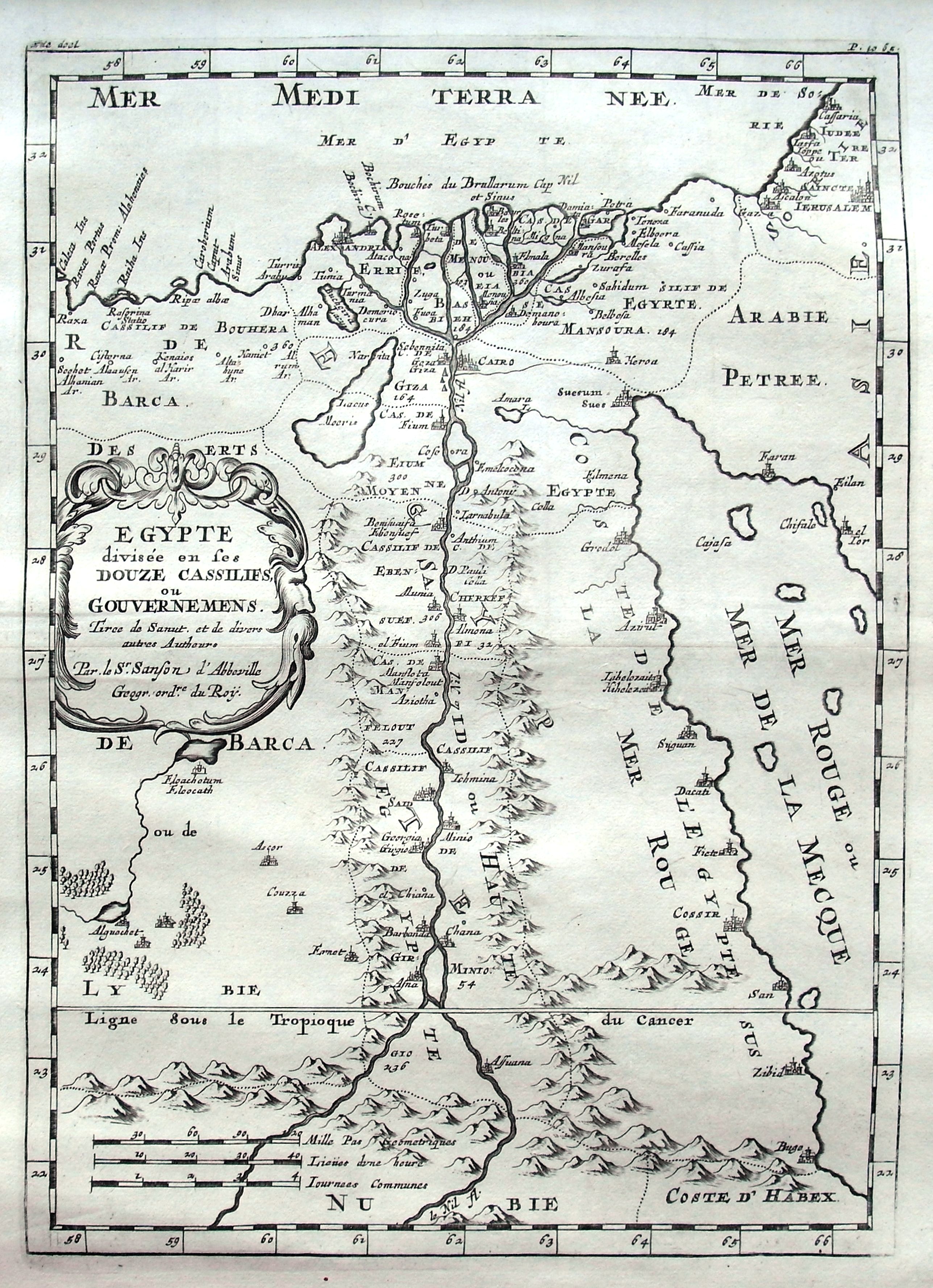 SANSON D'ABBEVILLE, N., Egypte divisée en ses Douze Cassilifs. . ., antique map, old maps