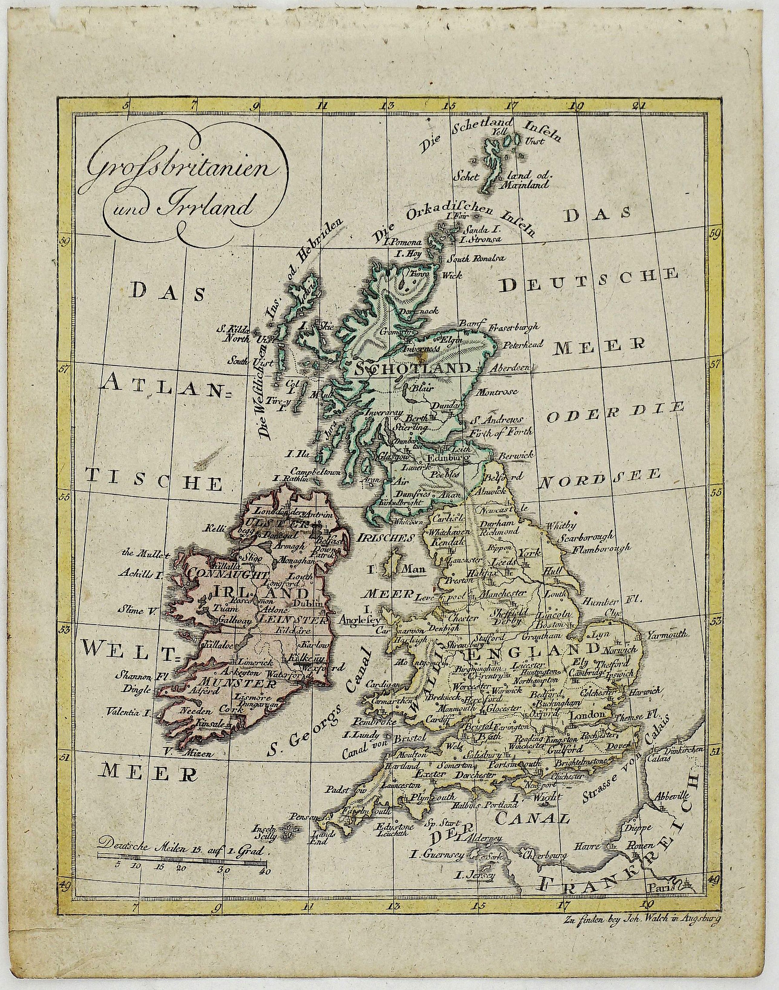 WALCH, J., Grossbritannien und Irrland., antique map, old maps