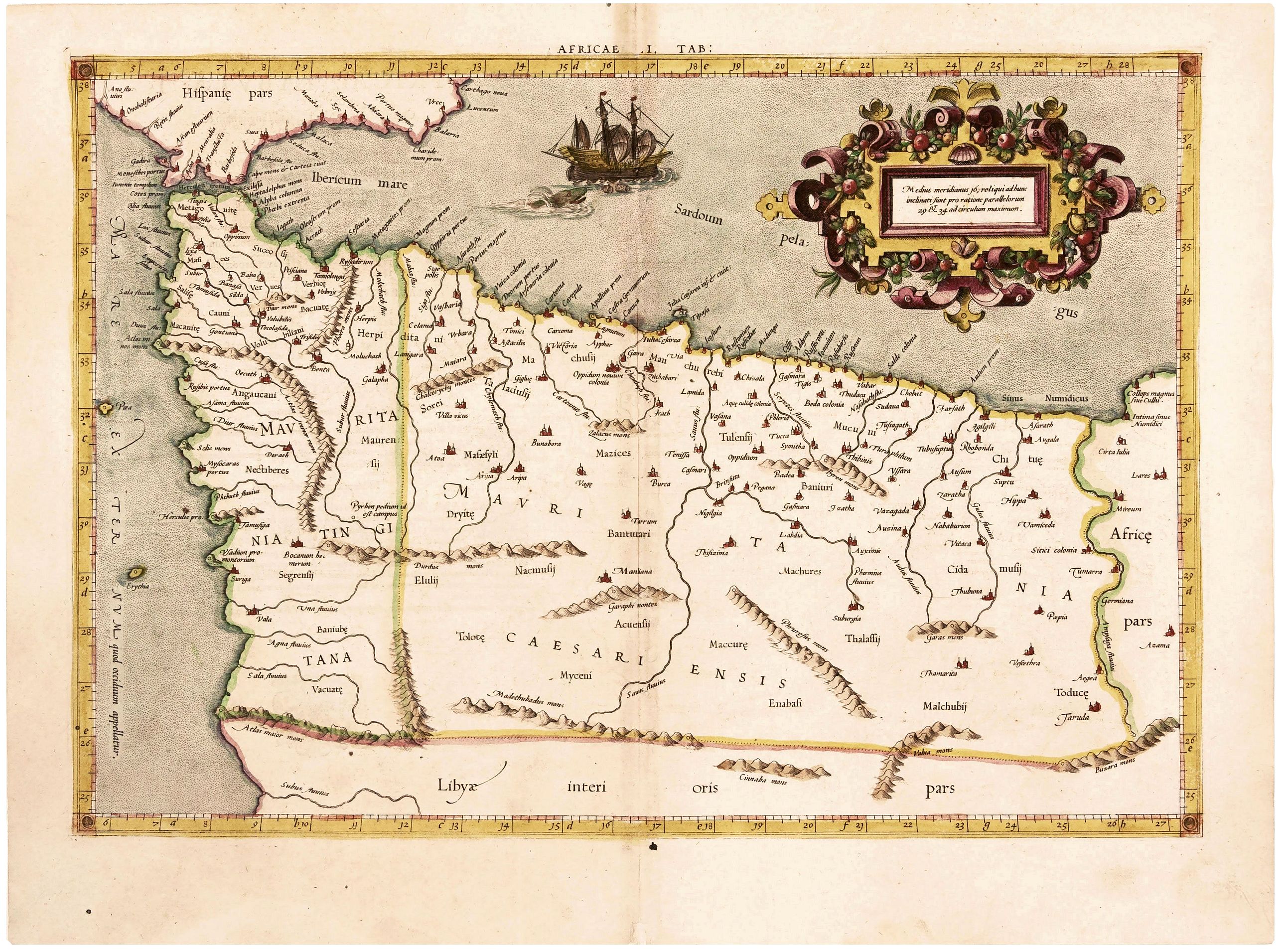 MERCATOR, G./ PTOLEMY, C. , The Work of Two of History’s Greatest Geographers. Morocco/ Algeria/ Tunisia/ Spain. Afr: I Tab: , antique map, old maps