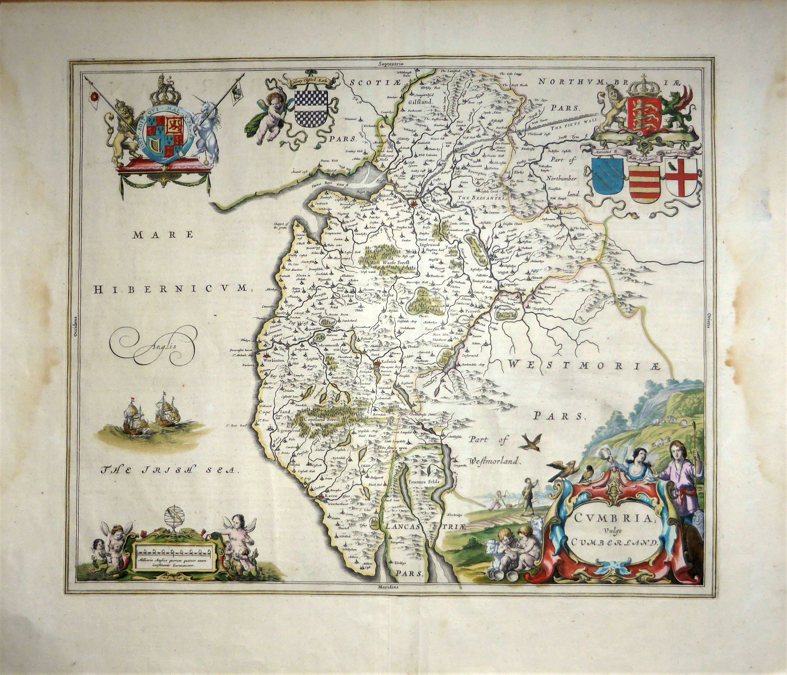 BLAEU, Johan., Cumbria vulgo Cumberland., antique map, old maps