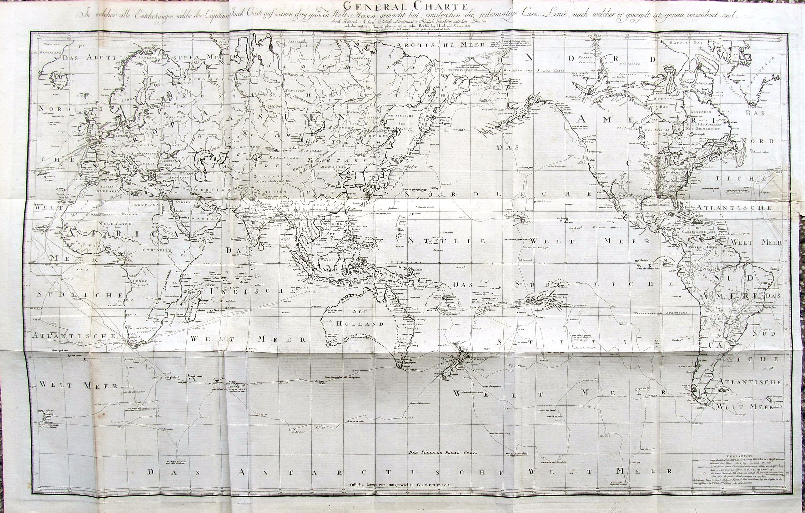 SOTZMANN, D. F., General Charte. In welcher alle Entdeckung welche der Captain Jacob Cook..., antique map, old maps